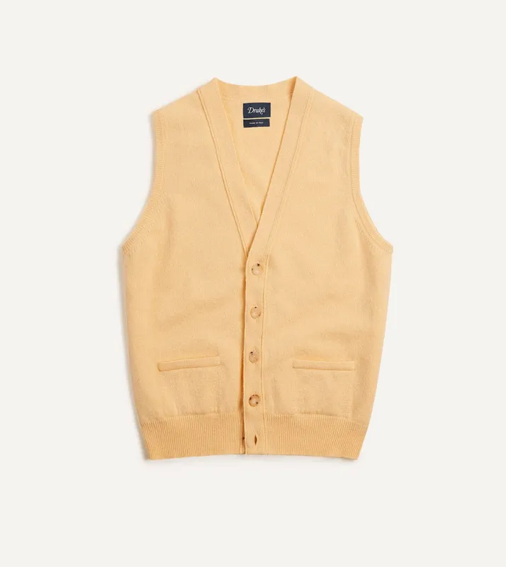Yellow Lambswool Sleeveless Cardigan sold by Drake's London