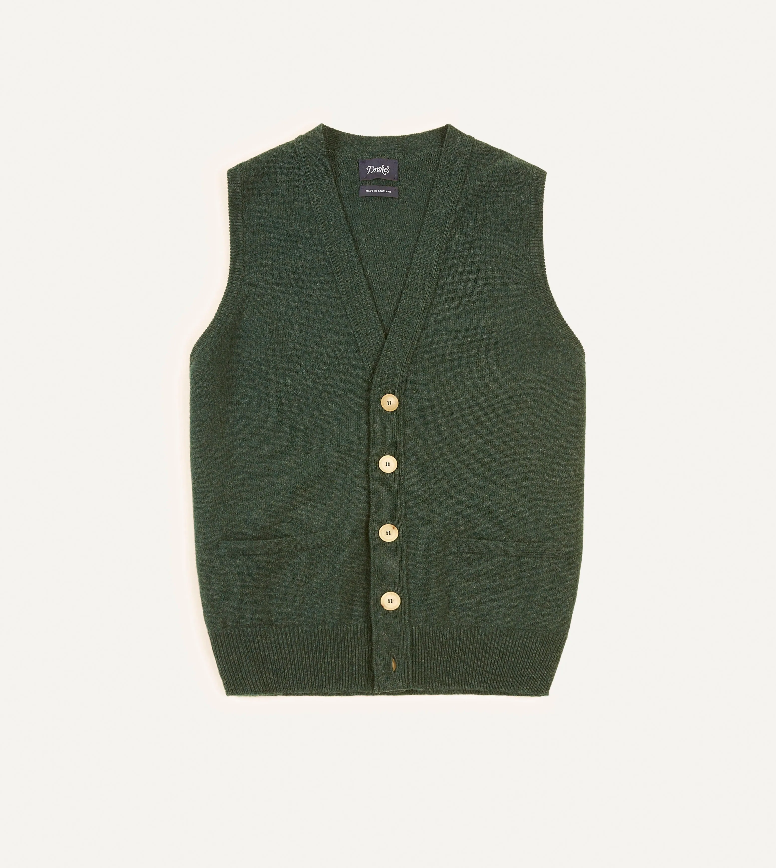 Green Lambswool Sleeveless Cardigan sold by Drake's London