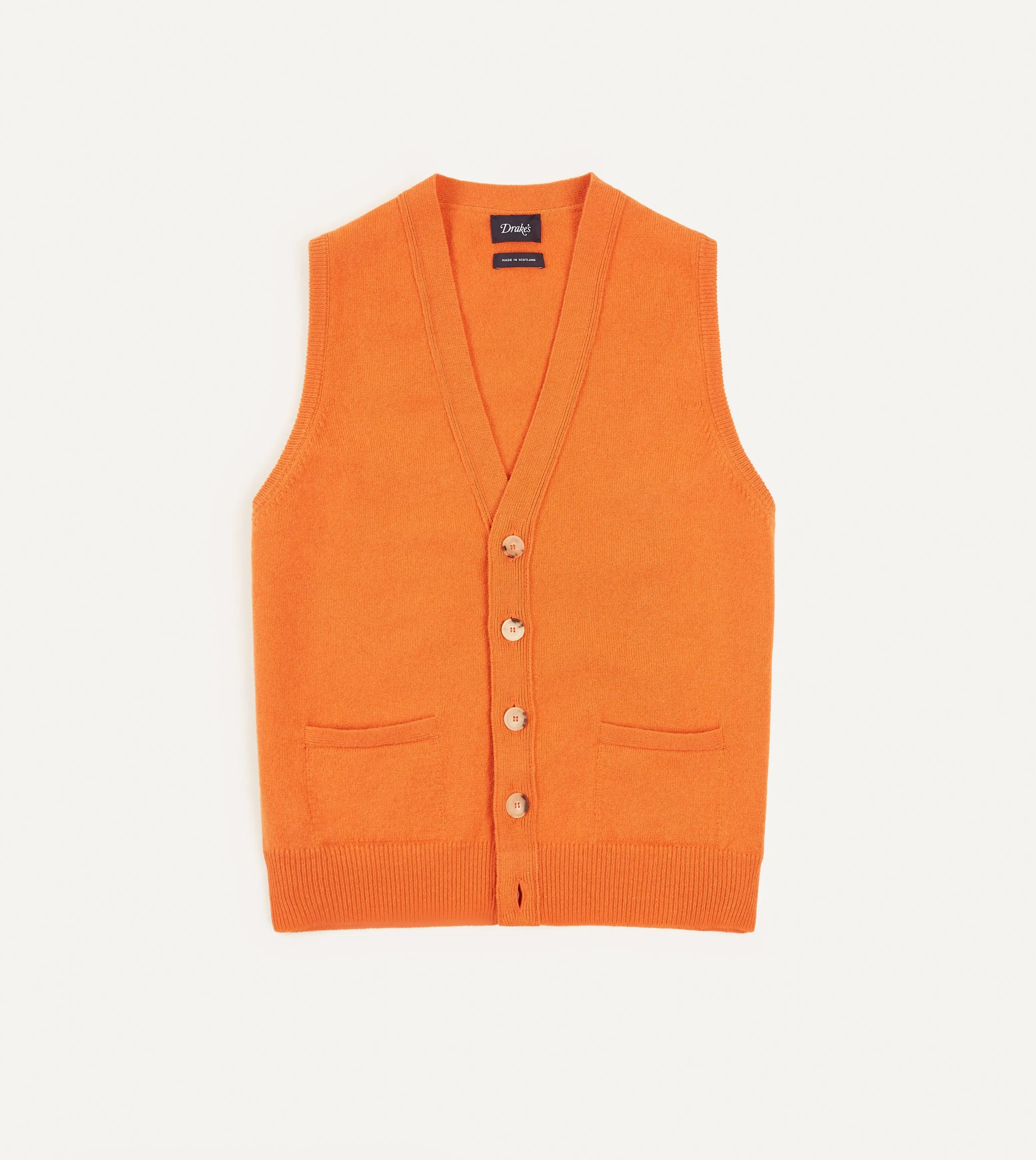 Orange Lambswool Sleeveless Cardigan sold by Drake's London