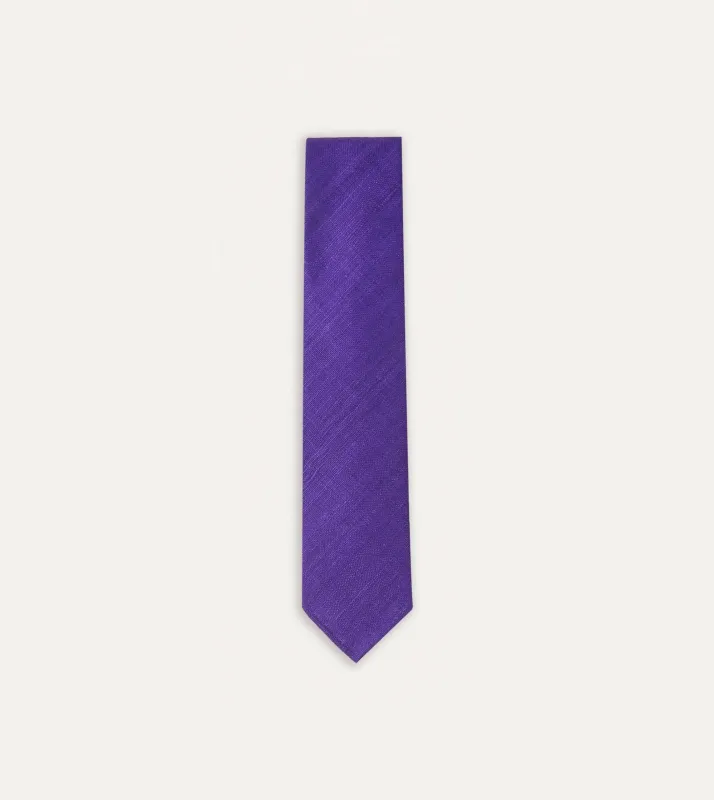 Purple Tussah Hand Rolled Silk Tie sold by Drake's London