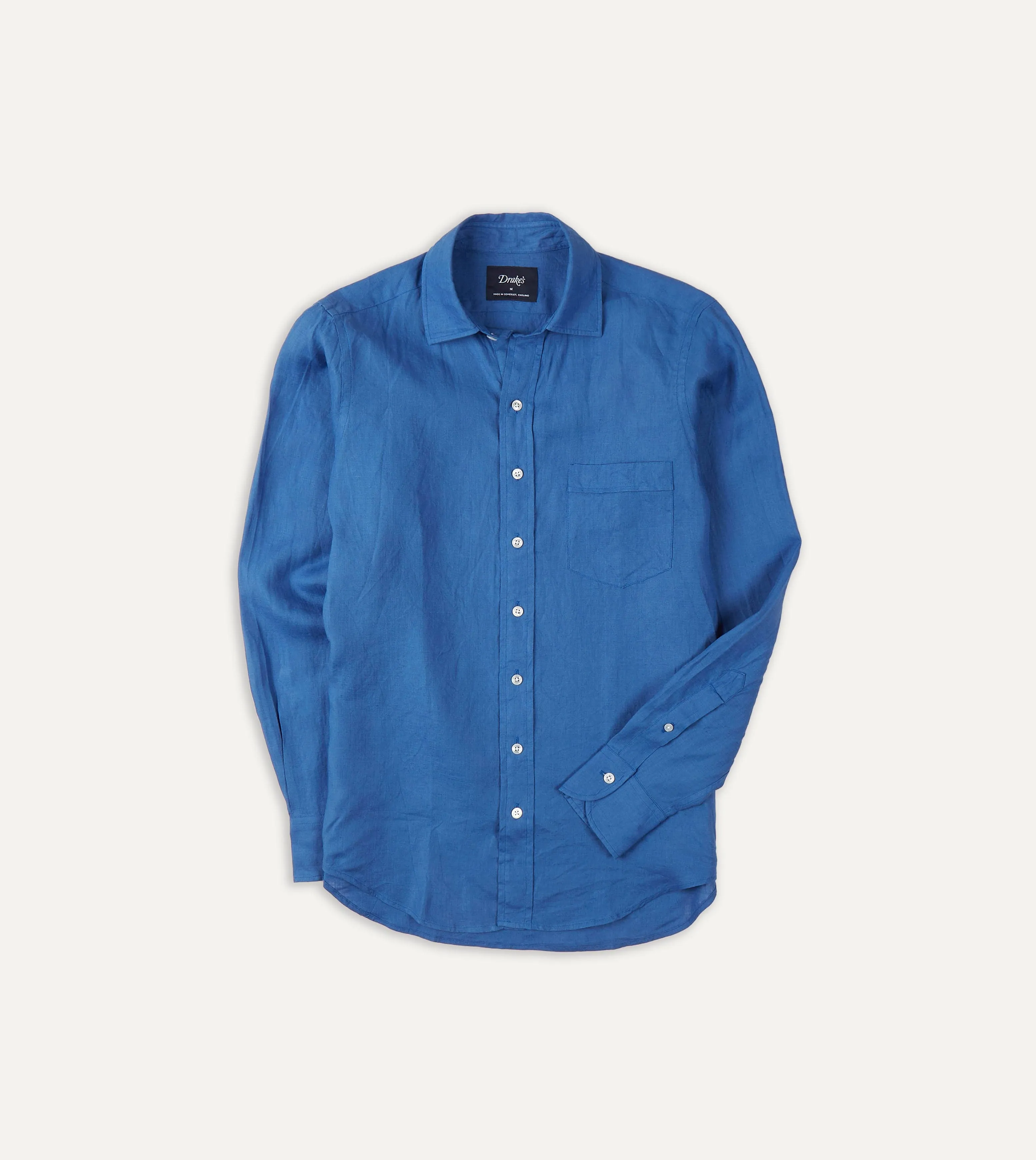 Bright Navy Linen Spread Collar Shirt sold by Drake's London