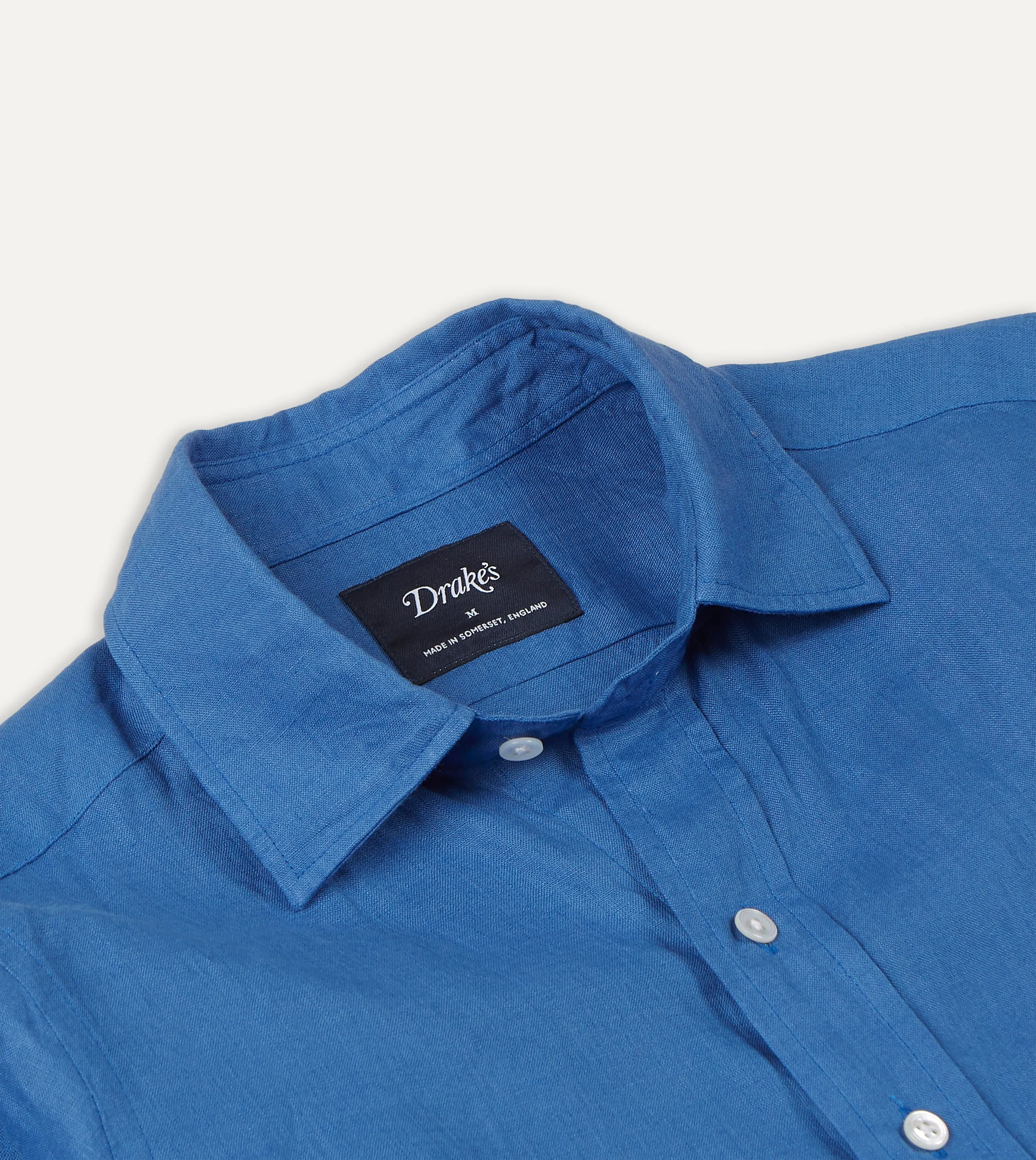 Bright Navy Linen Spread Collar Shirt sold by Drake's London product image thumbnail 4