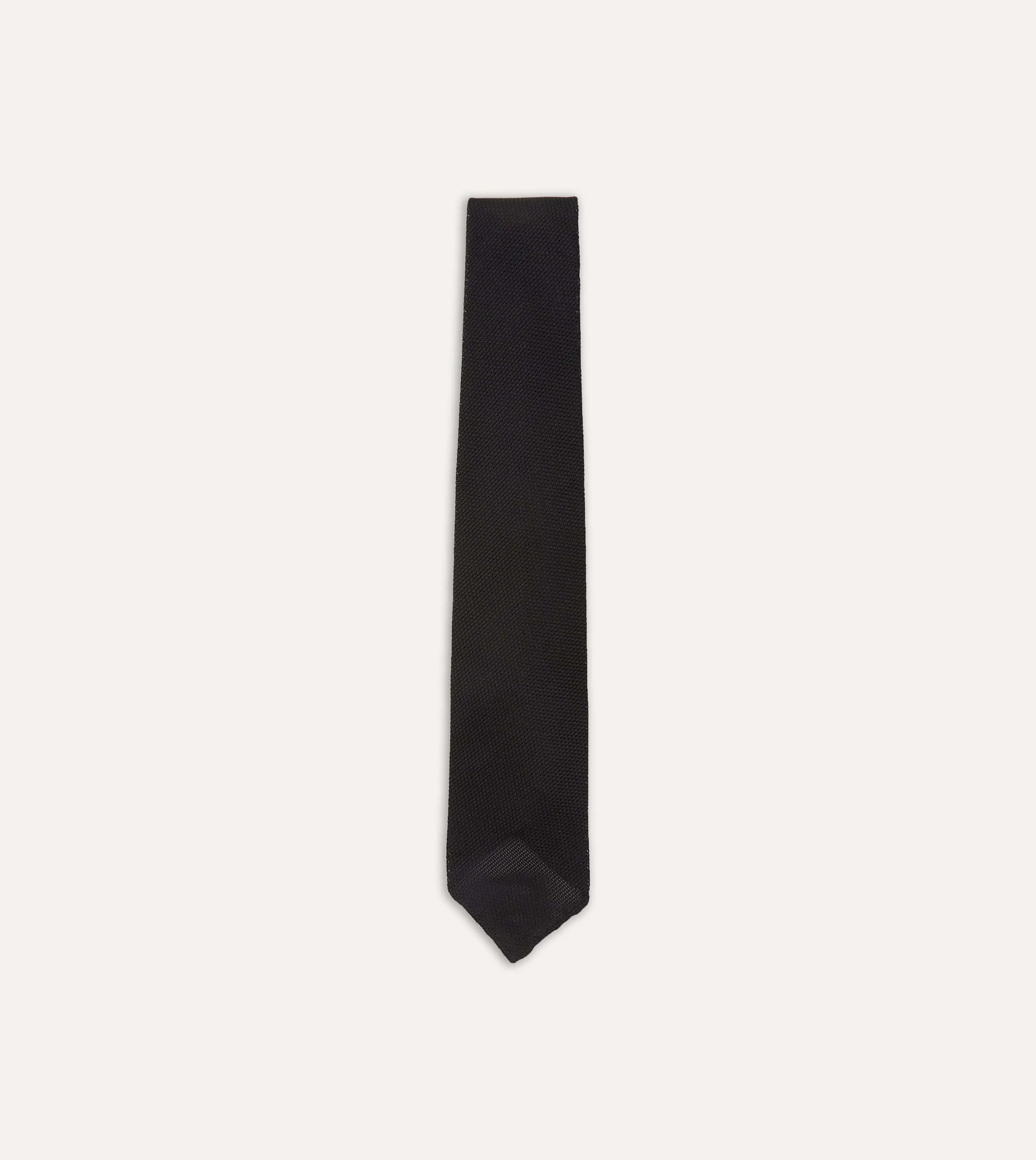 Black Fine Woven Grenadine Silk Hand Rolled Tie sold by Drake's London