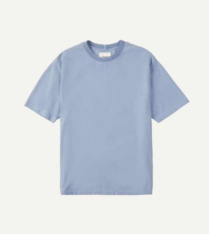 Light Indigo Cotton Crew Neck Hiking T-Shirt sold by Drake's London