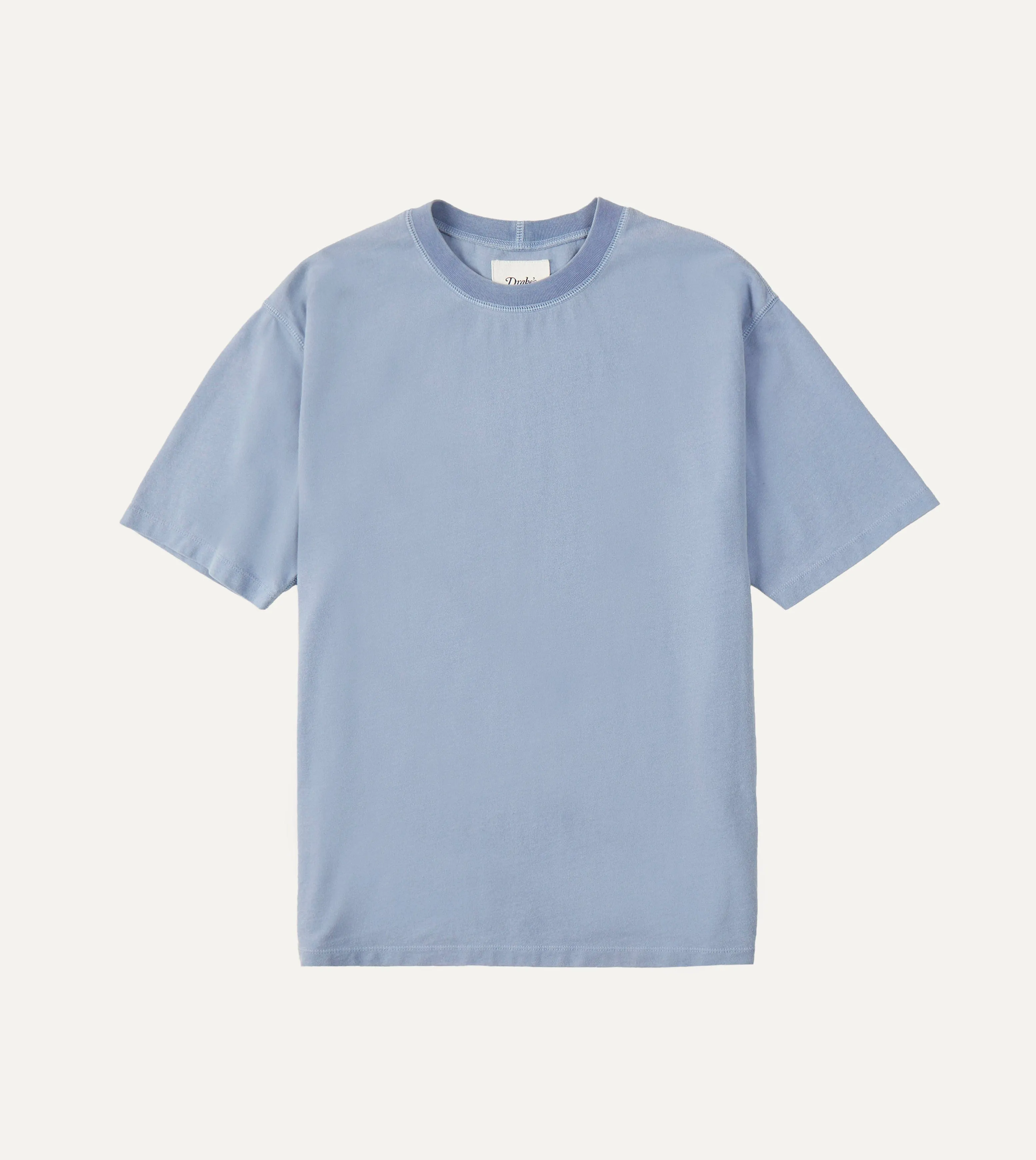 Light Indigo Cotton Crew Neck Hiking T-Shirt sold by Drake's London