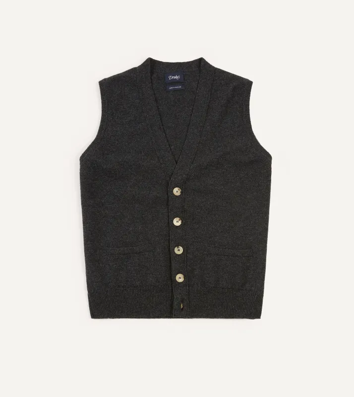 Charcoal Lambswool Sleeveless Cardigan sold by Drake's London