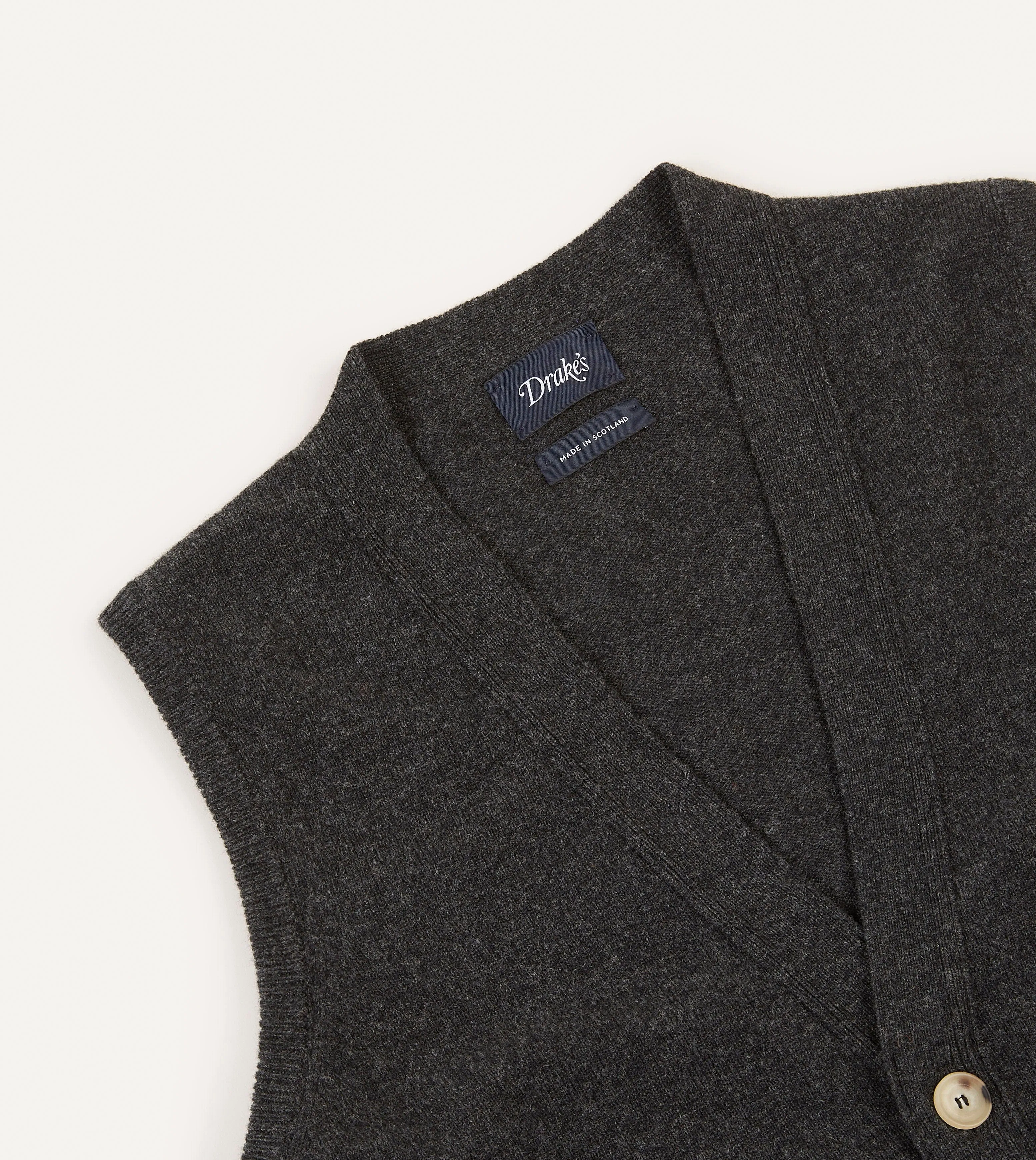 Charcoal Lambswool Sleeveless Cardigan sold by Drake's London product image thumbnail 3