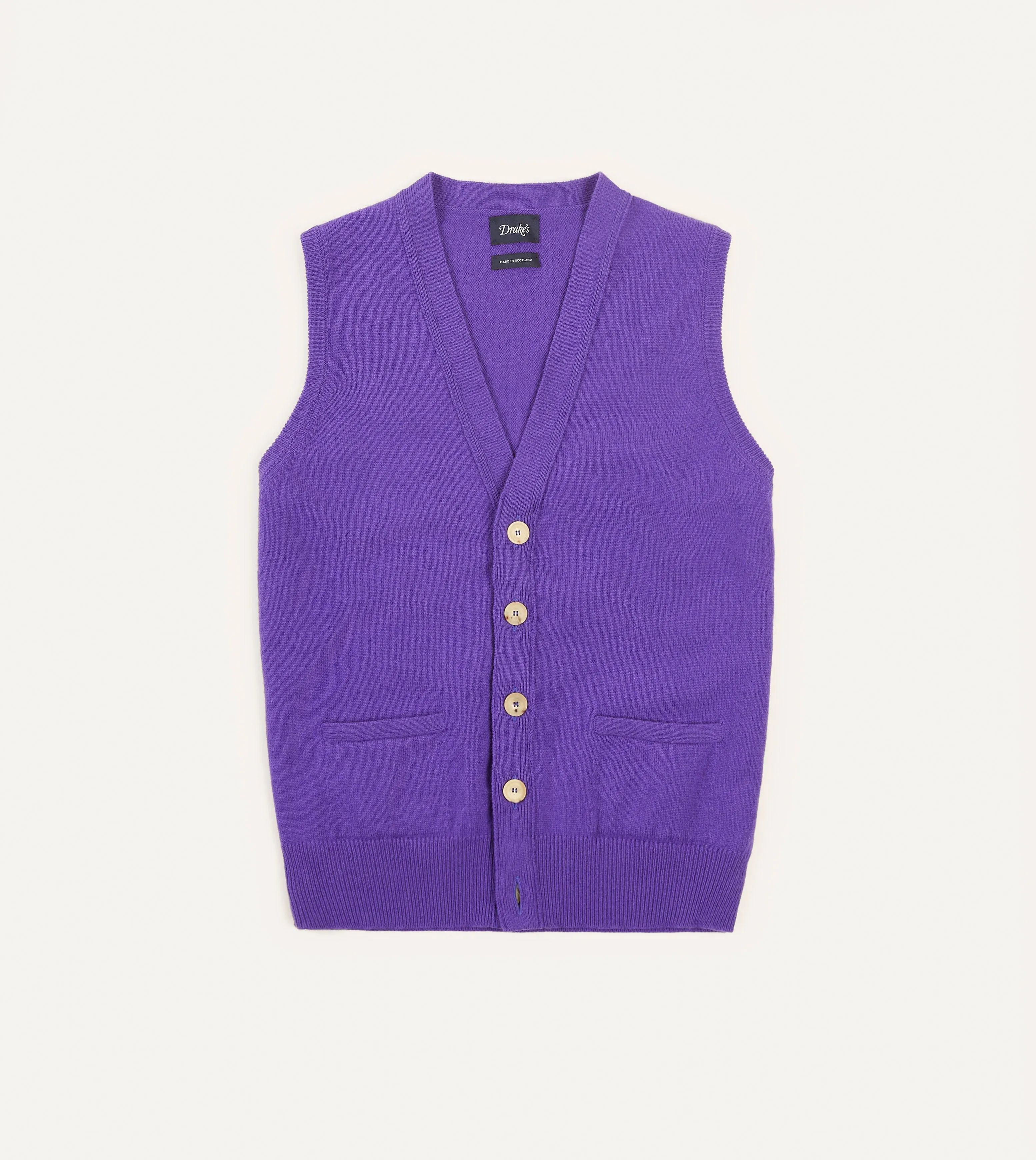 Purple Lambswool Sleeveless Cardigan sold by Drake's London