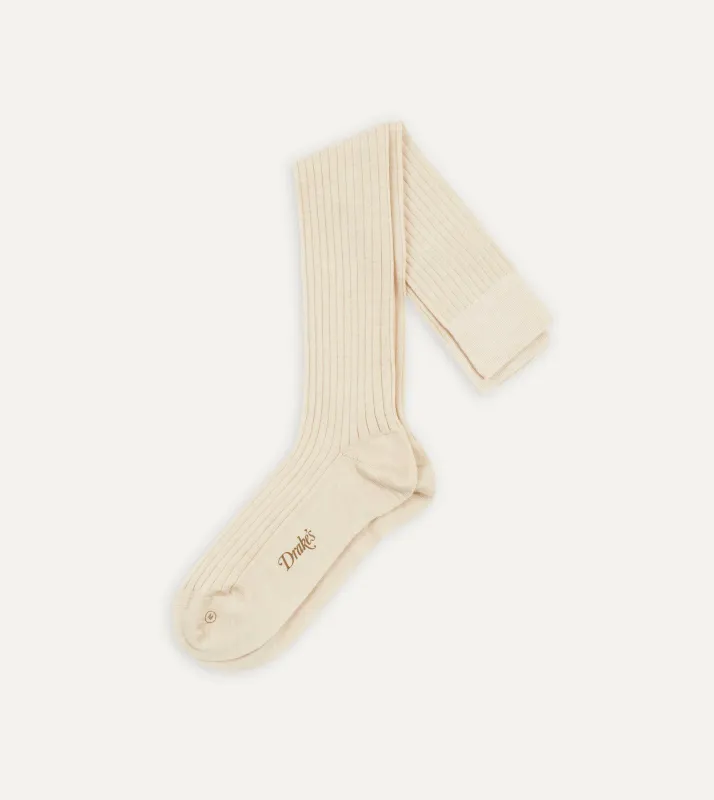 Ecru Wool Over-the-Calf Socks sold by Drake's London
