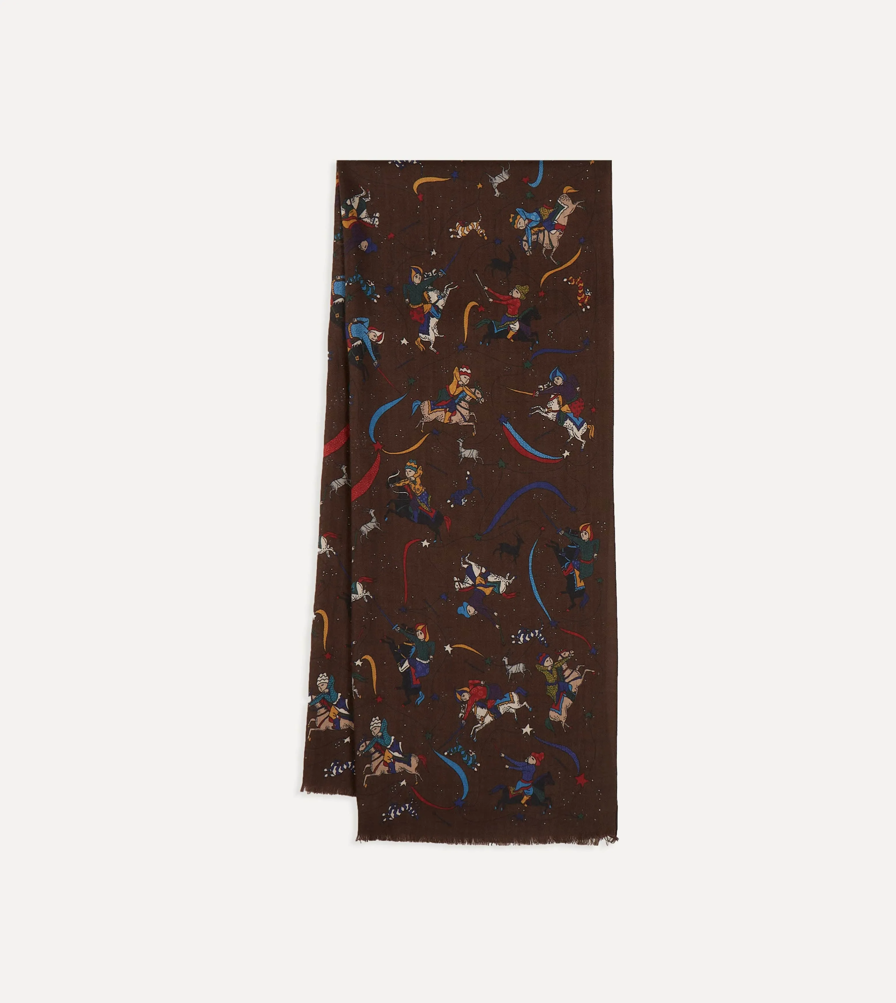Brown Mughal and Stars Print Wool Scarf sold by Drake's London