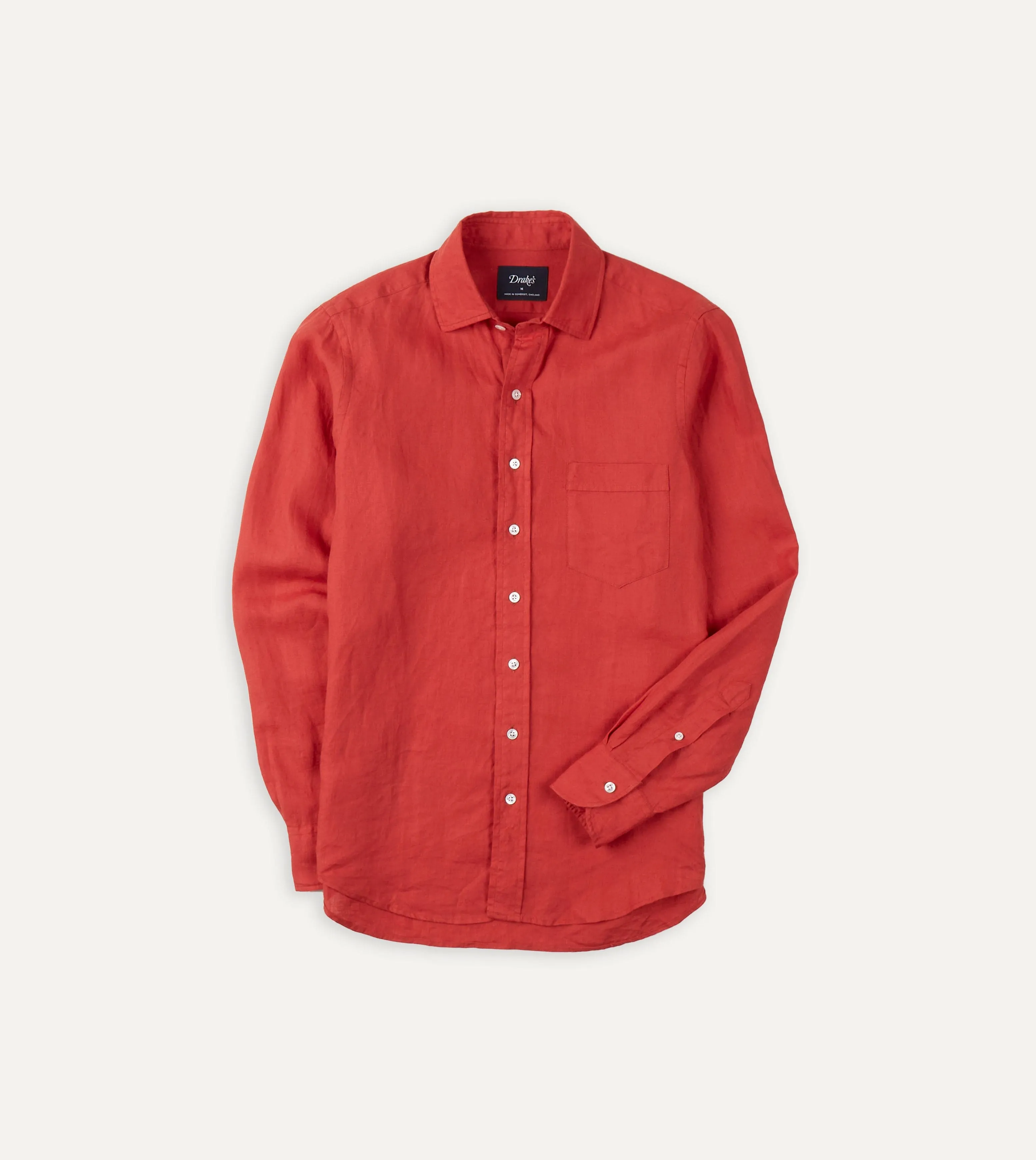 Red Linen Spread Collar Shirt sold by Drake's London