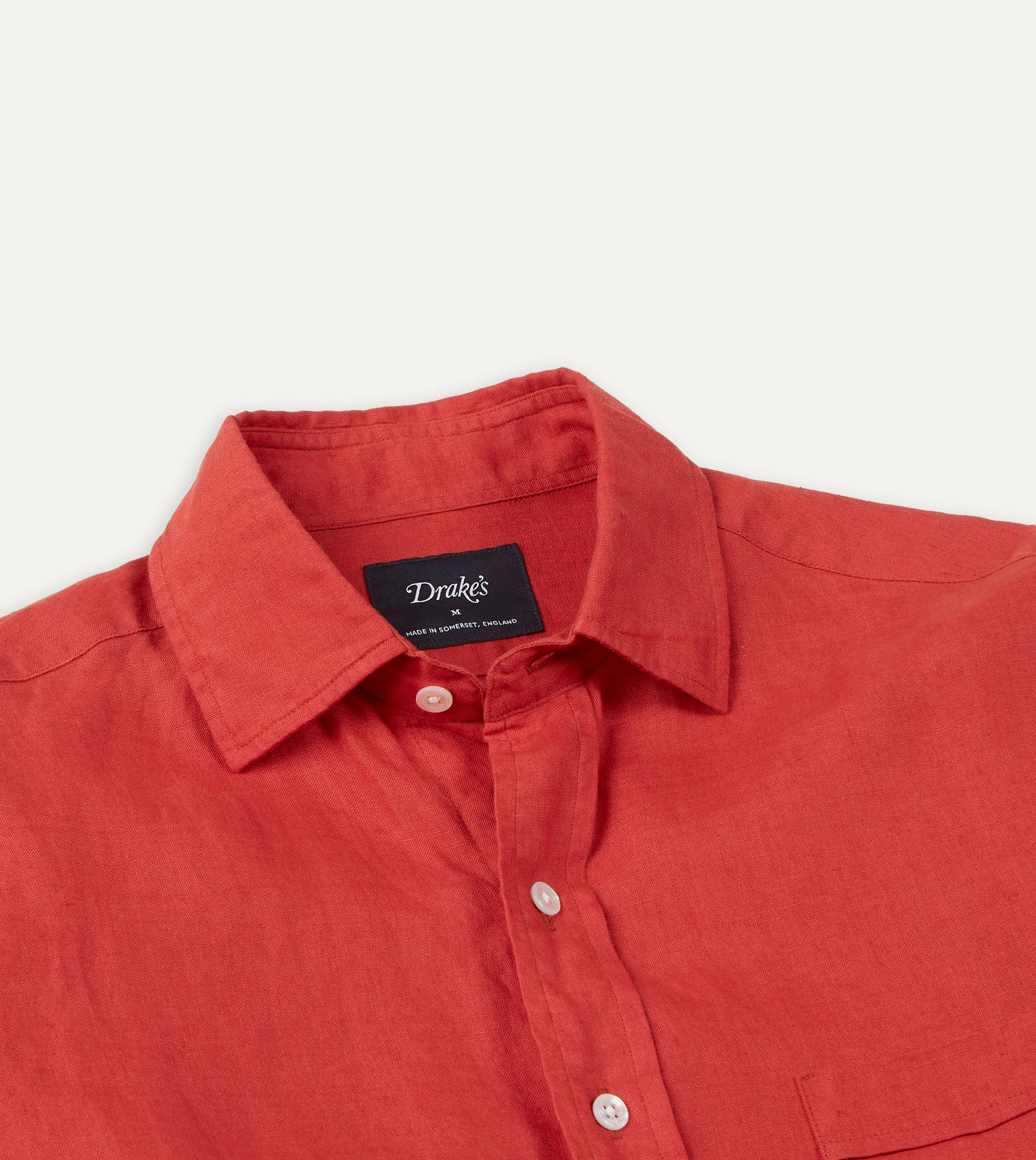 Red Linen Spread Collar Shirt sold by Drake's London product image thumbnail 4