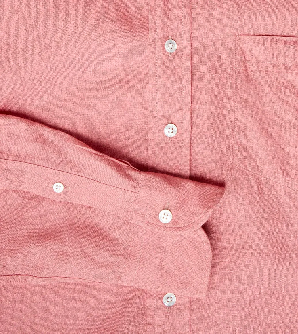 Pink Linen Spread Collar Shirt sold by Drake's London product image thumbnail 5