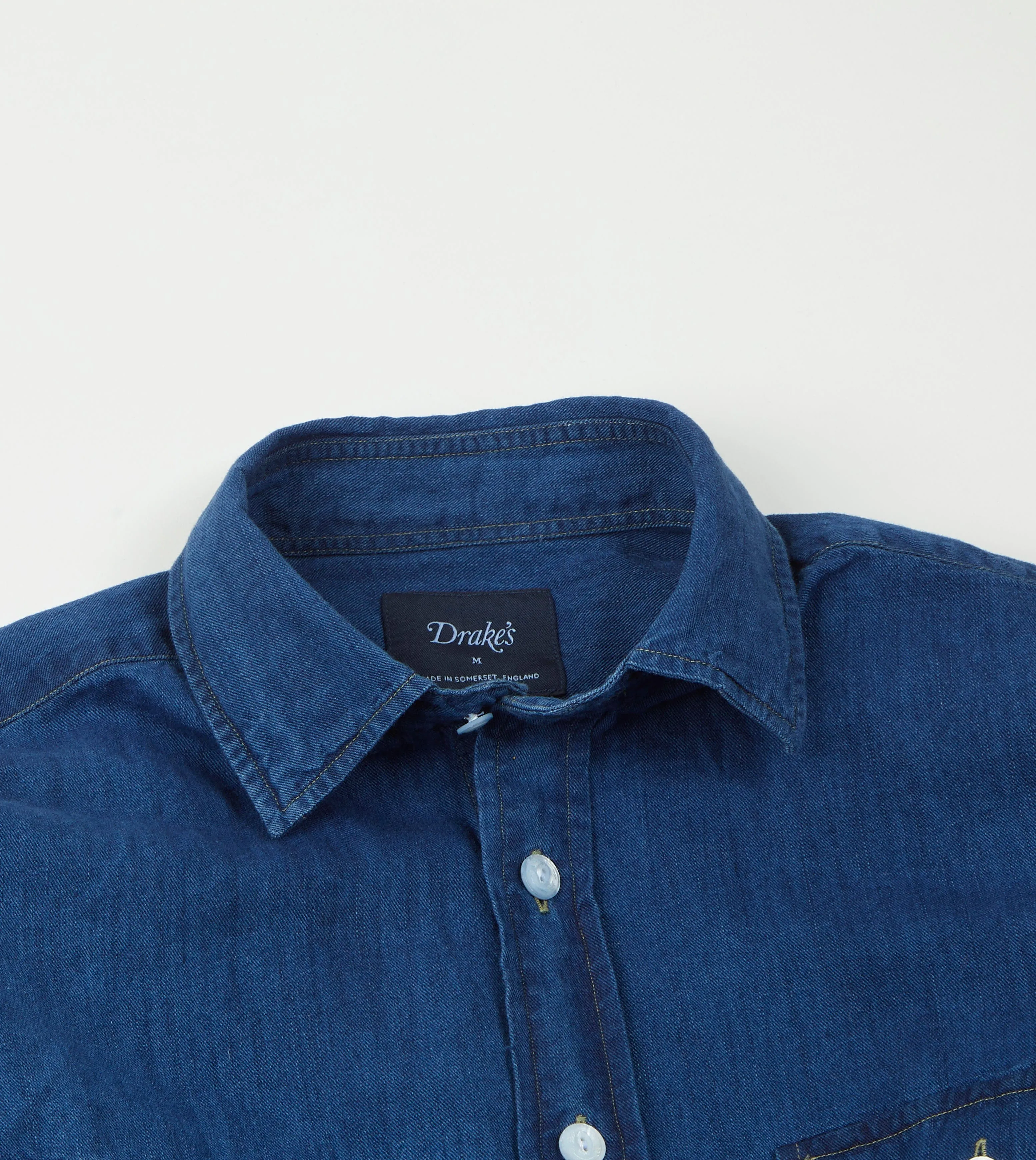 Blue Cotton Linen Two-Pocket Work Shirt sold by Drake's London product image thumbnail 4