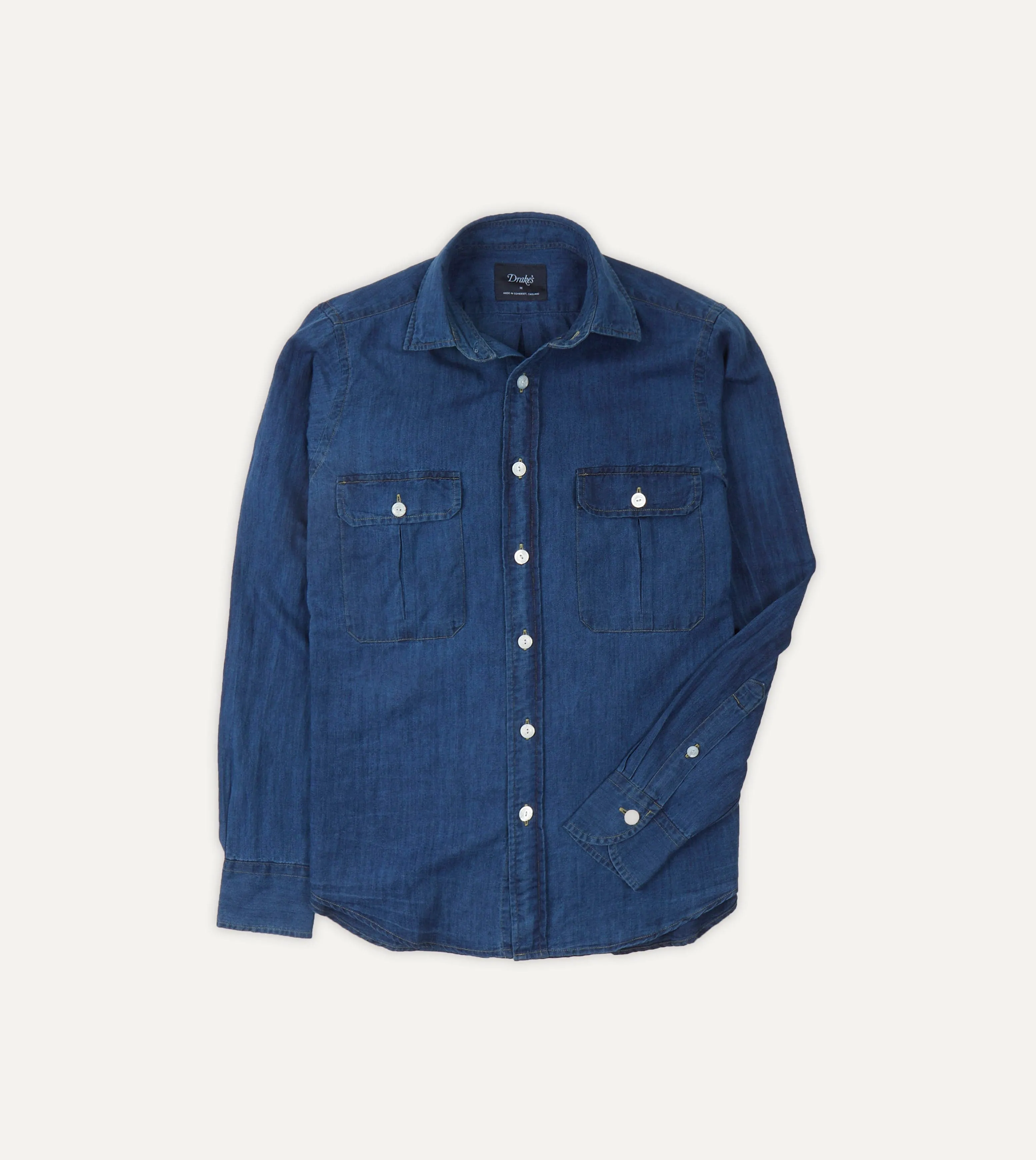 Blue Cotton Linen Two-Pocket Work Shirt sold by Drake's London