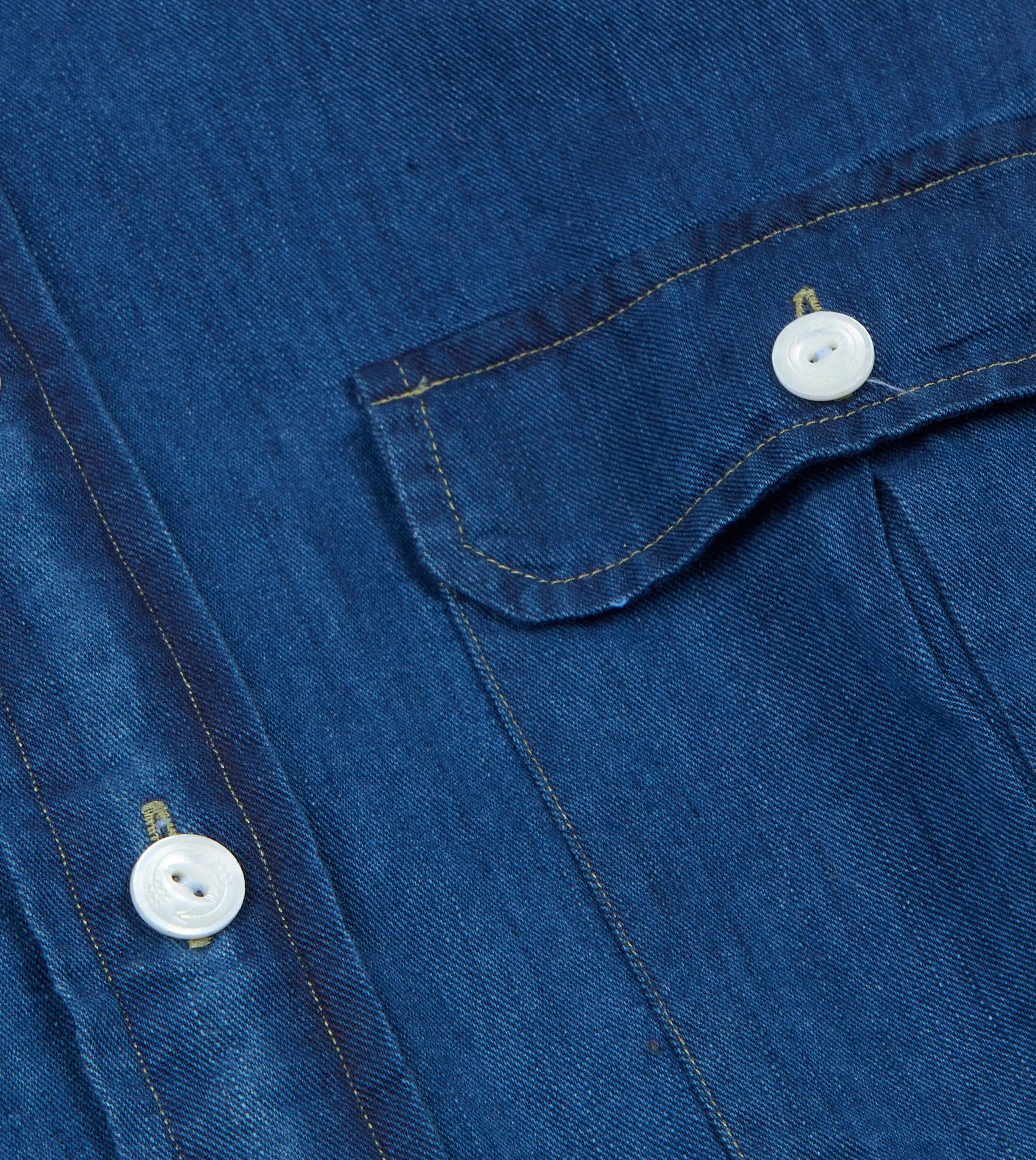 Blue Cotton Linen Two-Pocket Work Shirt sold by Drake's London product image thumbnail 5