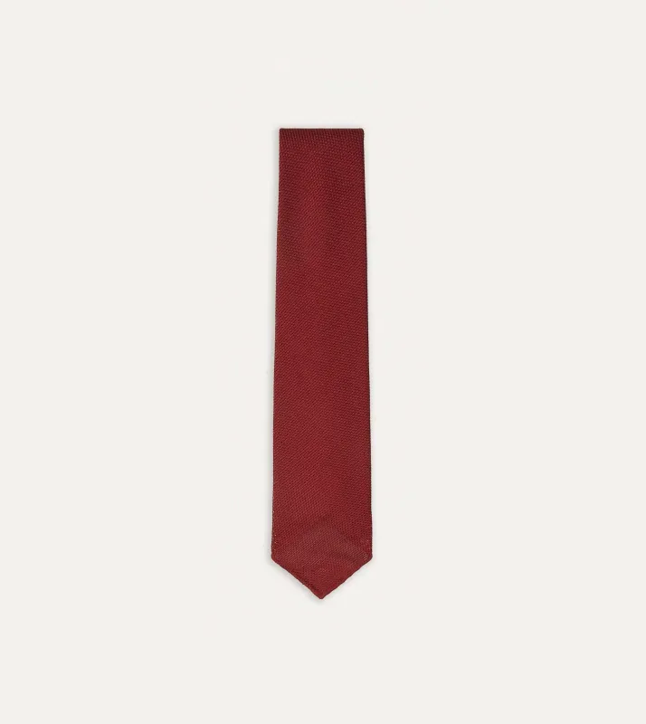 Red Fine Woven Grenadine Silk Hand Rolled Tie sold by Drake's London