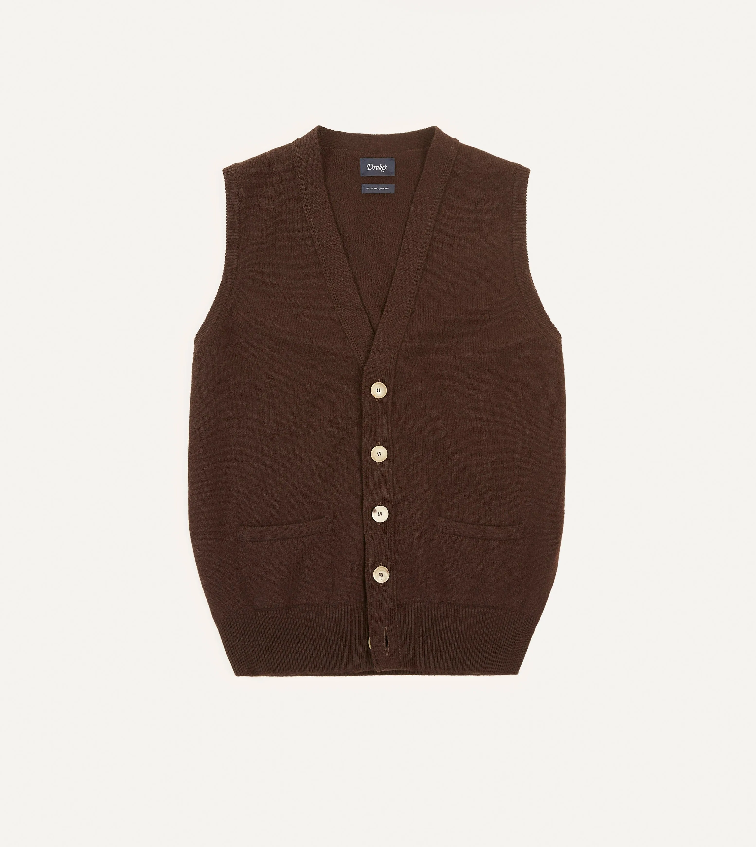 Brown Lambswool Sleeveless Cardigan sold by Drake's London