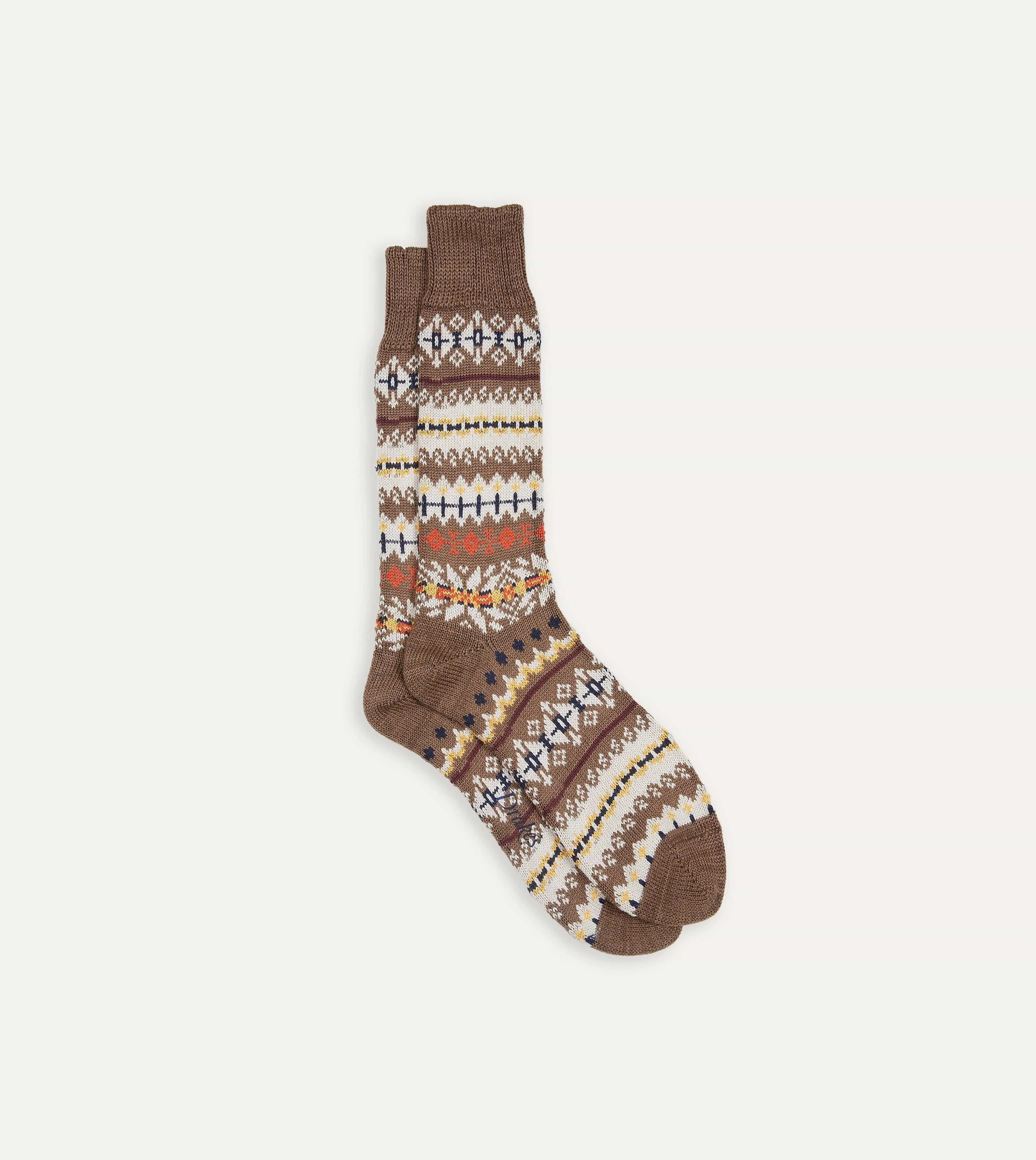Brown Fair Isle Wool Cotton Socks sold by Drake's London
