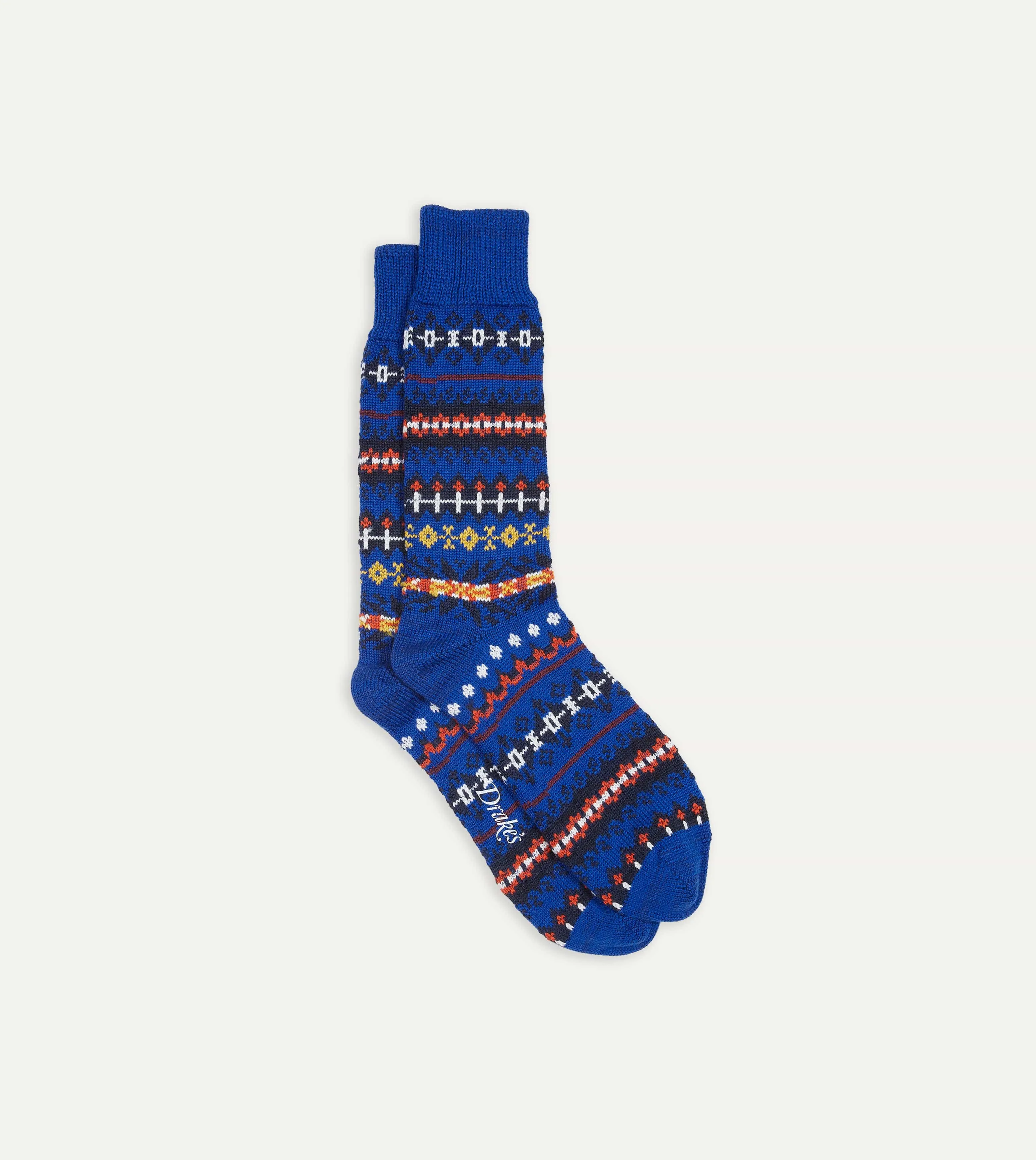Blue Fair Isle Wool Cotton Socks sold by Drake's London