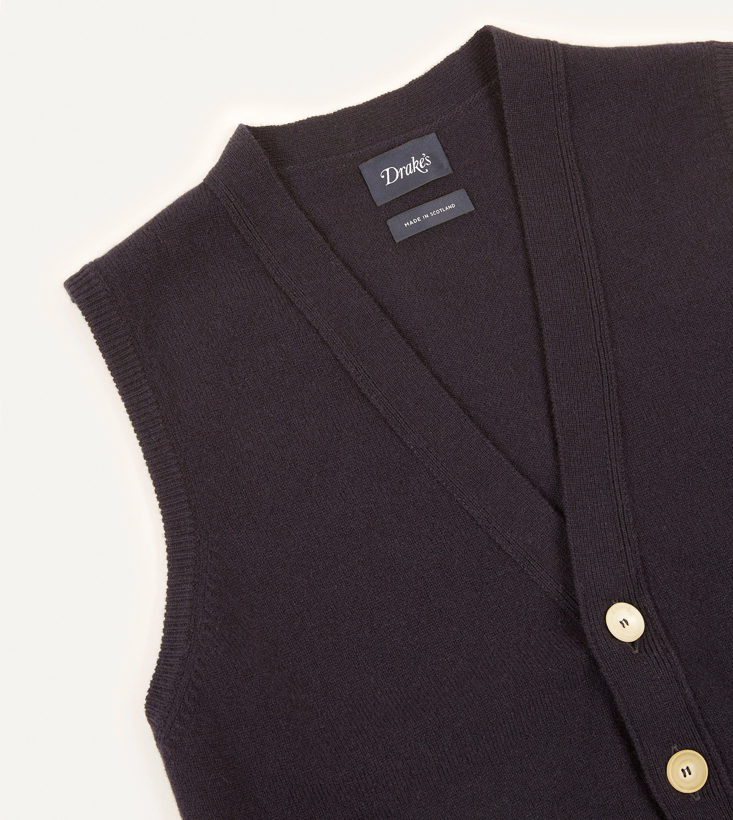 Navy Lambswool Sleeveless Cardigan sold by Drake's London product image thumbnail 3