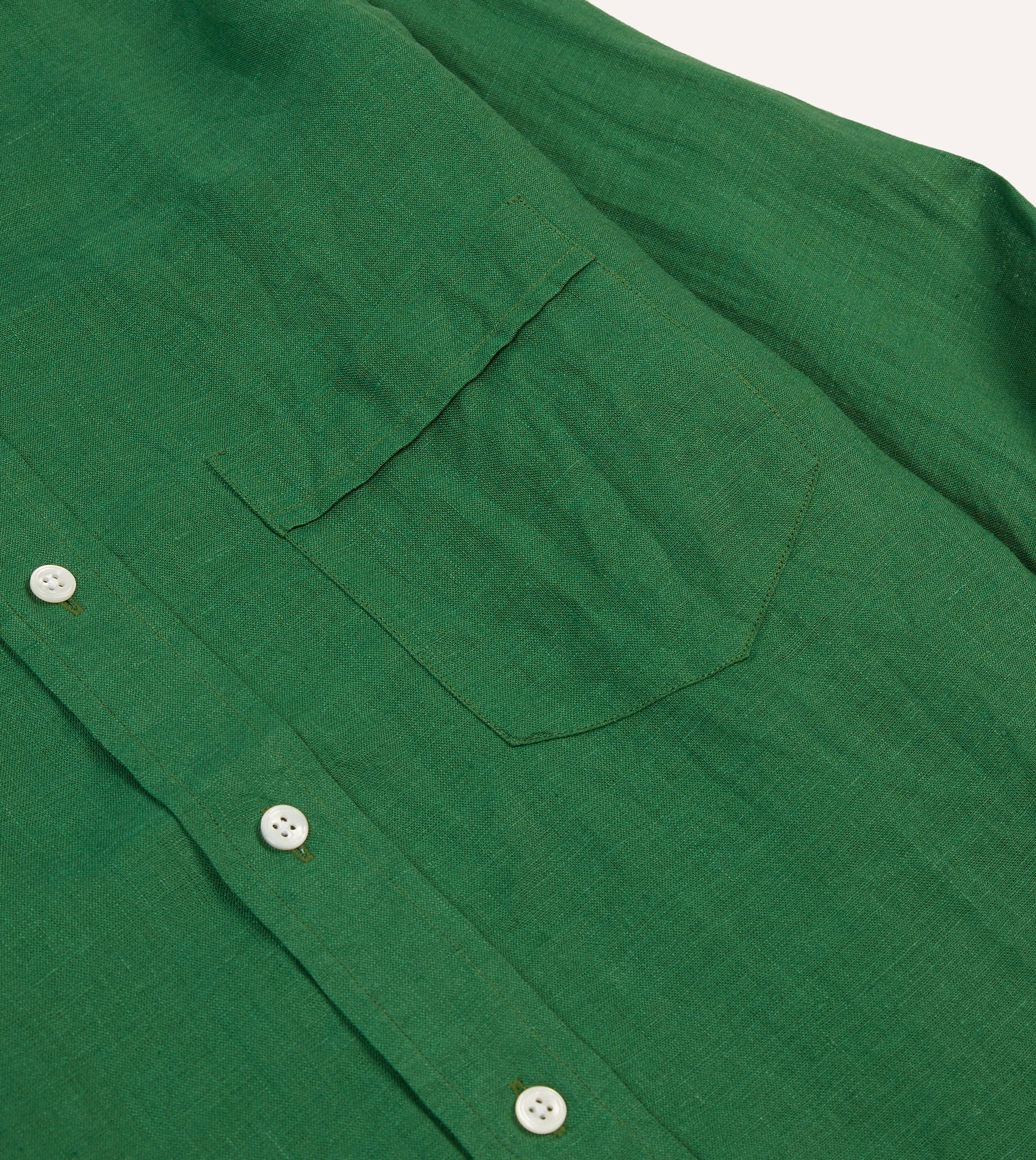 Forest Green Linen Spread Collar Shirt sold by Drake's London product image thumbnail 4