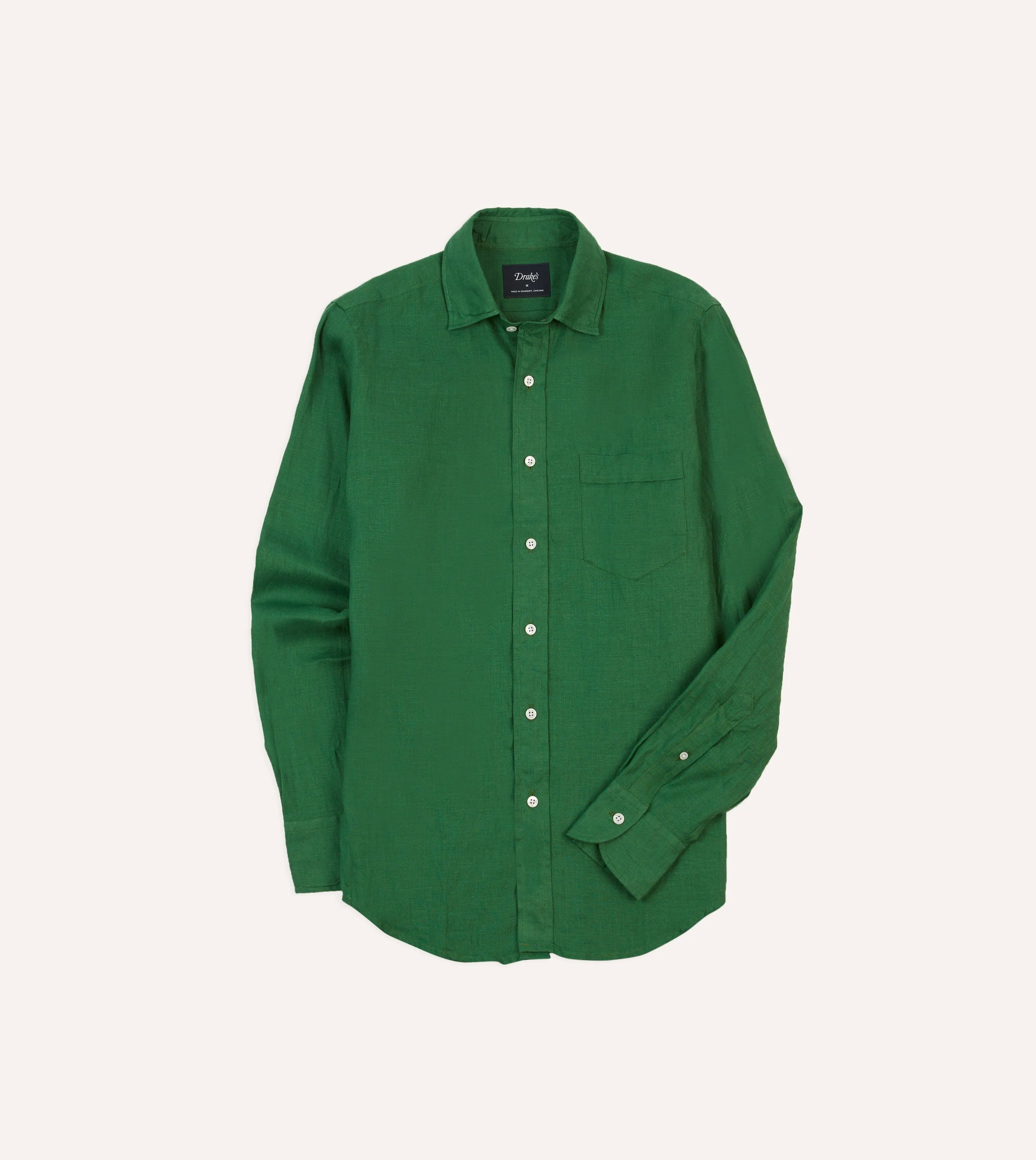 Forest Green Linen Spread Collar Shirt sold by Drake's London