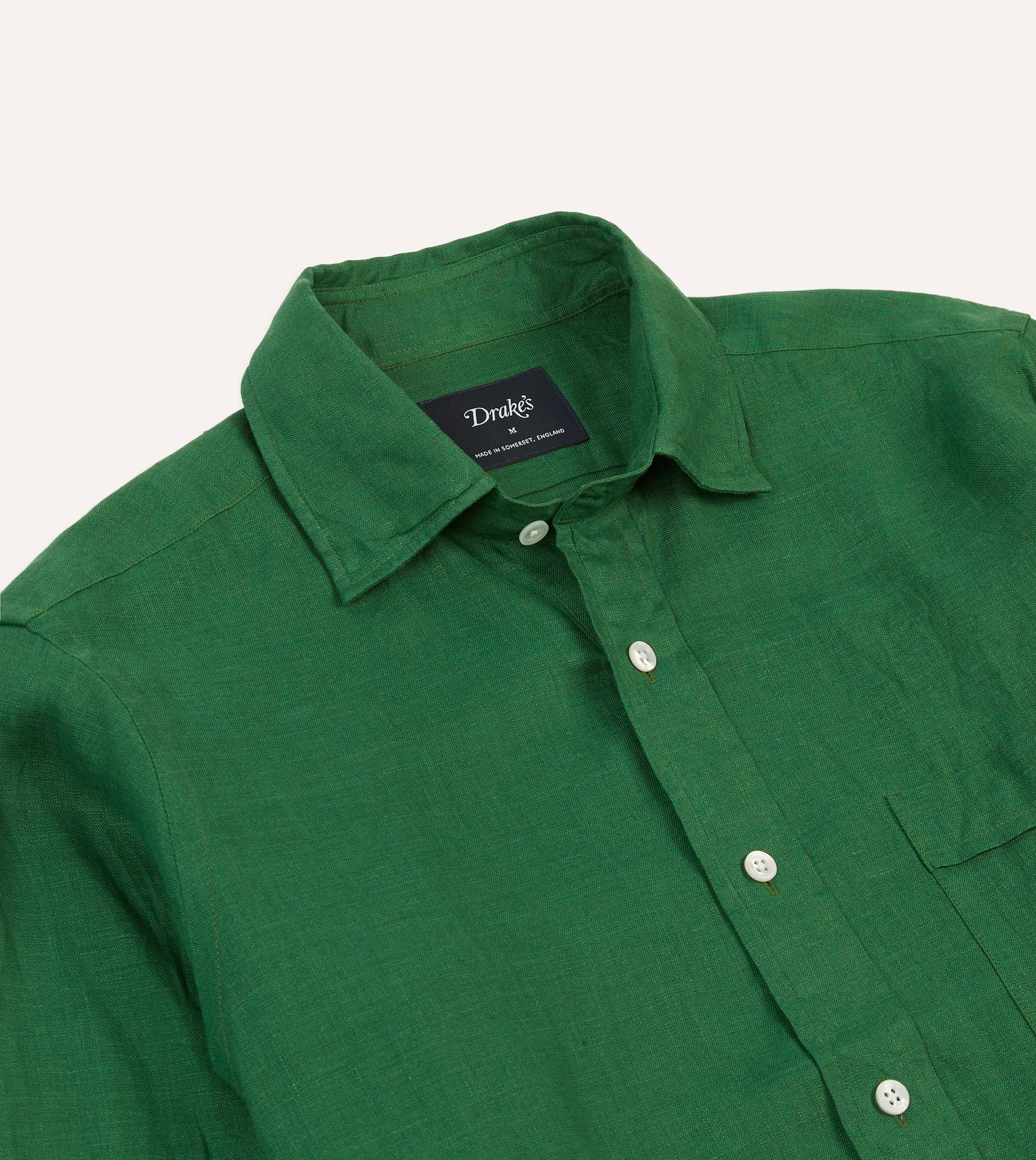 Forest Green Linen Spread Collar Shirt sold by Drake's London product image thumbnail 3