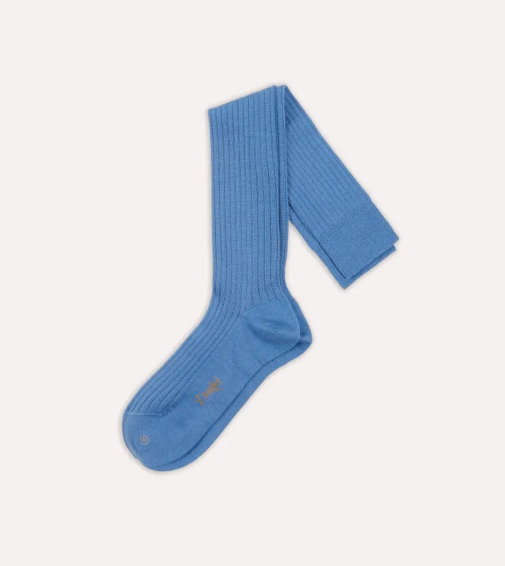 Sky Blue Wool Over-the-Calf Socks sold by Drake's London