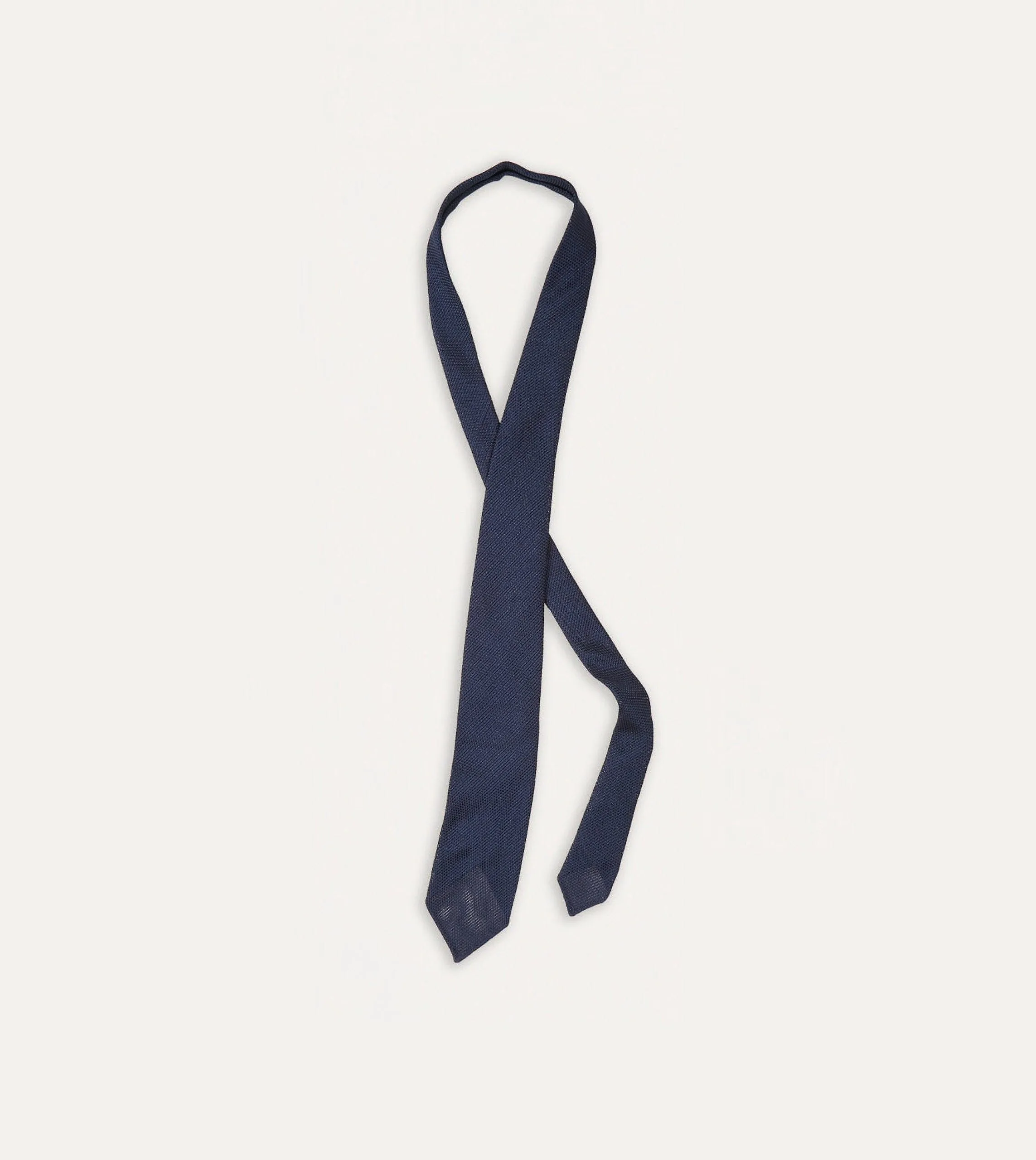 Navy Fine Woven Grenadine Silk Hand Rolled Tie sold by Drake's London product image thumbnail 4