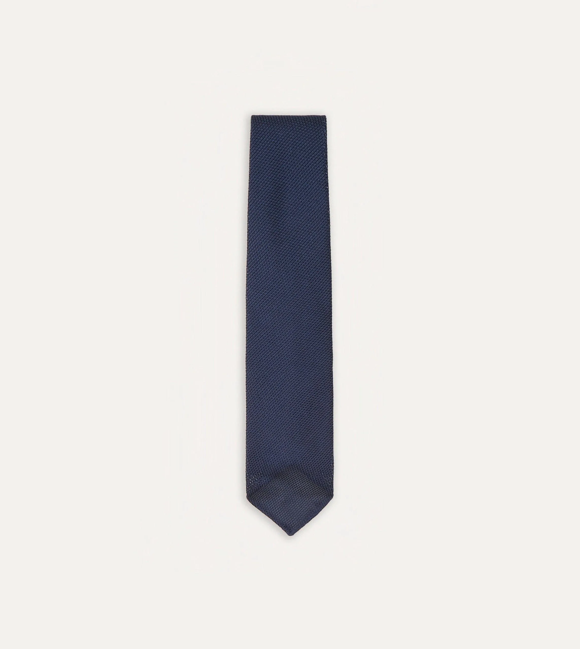 Navy Fine Woven Grenadine Silk Hand Rolled Tie sold by Drake's London