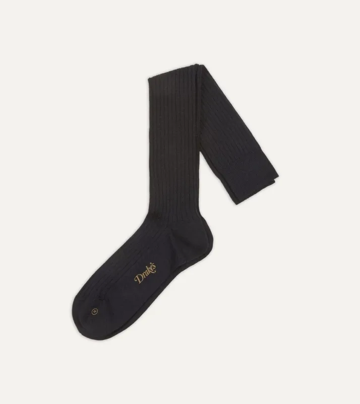 Dark Navy Wool Over-the-Calf Socks sold by Drake's London