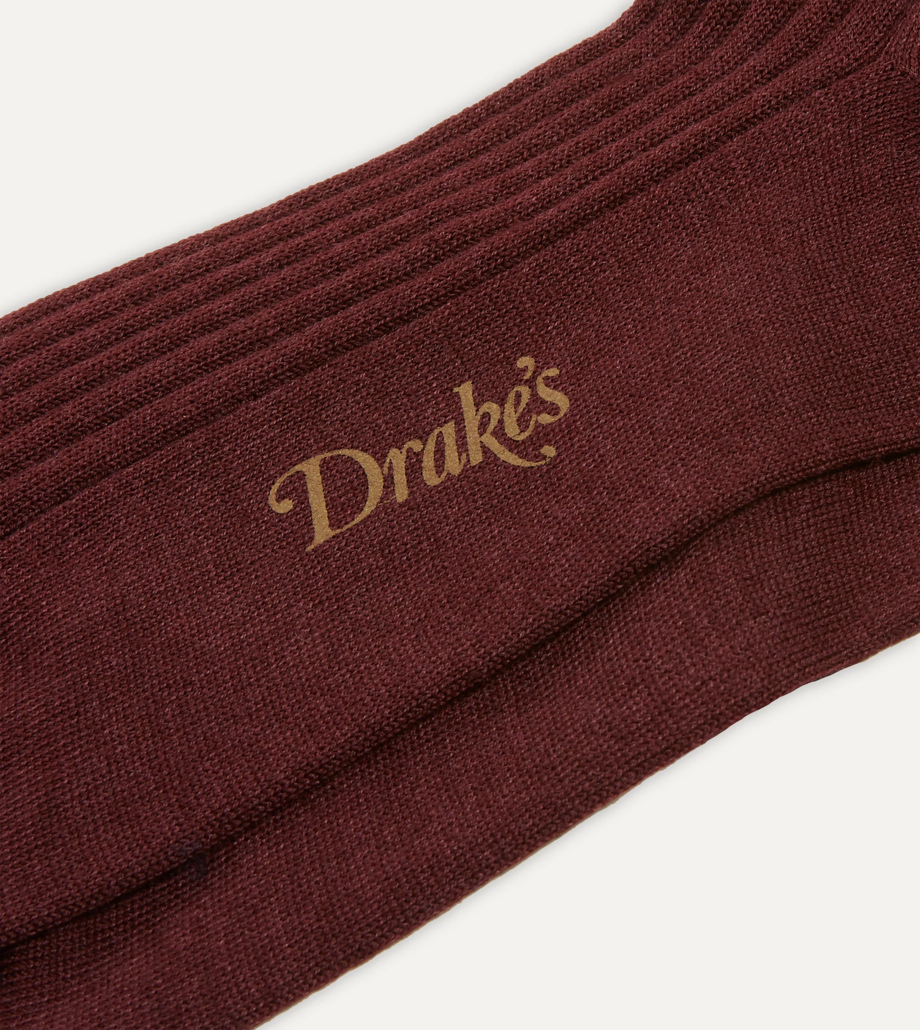Burgundy Wool Over-The-Calf Socks sold by Drake's London product image thumbnail 2