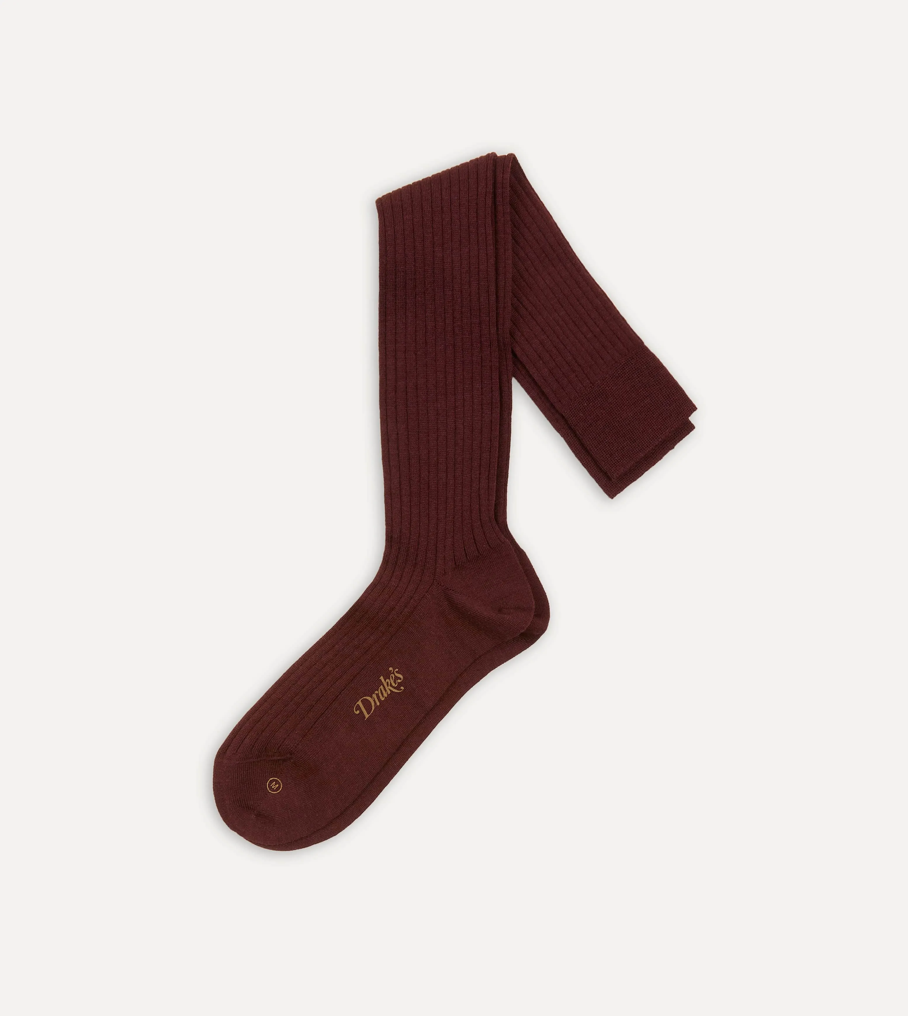 Burgundy Wool Over-The-Calf Socks sold by Drake's London