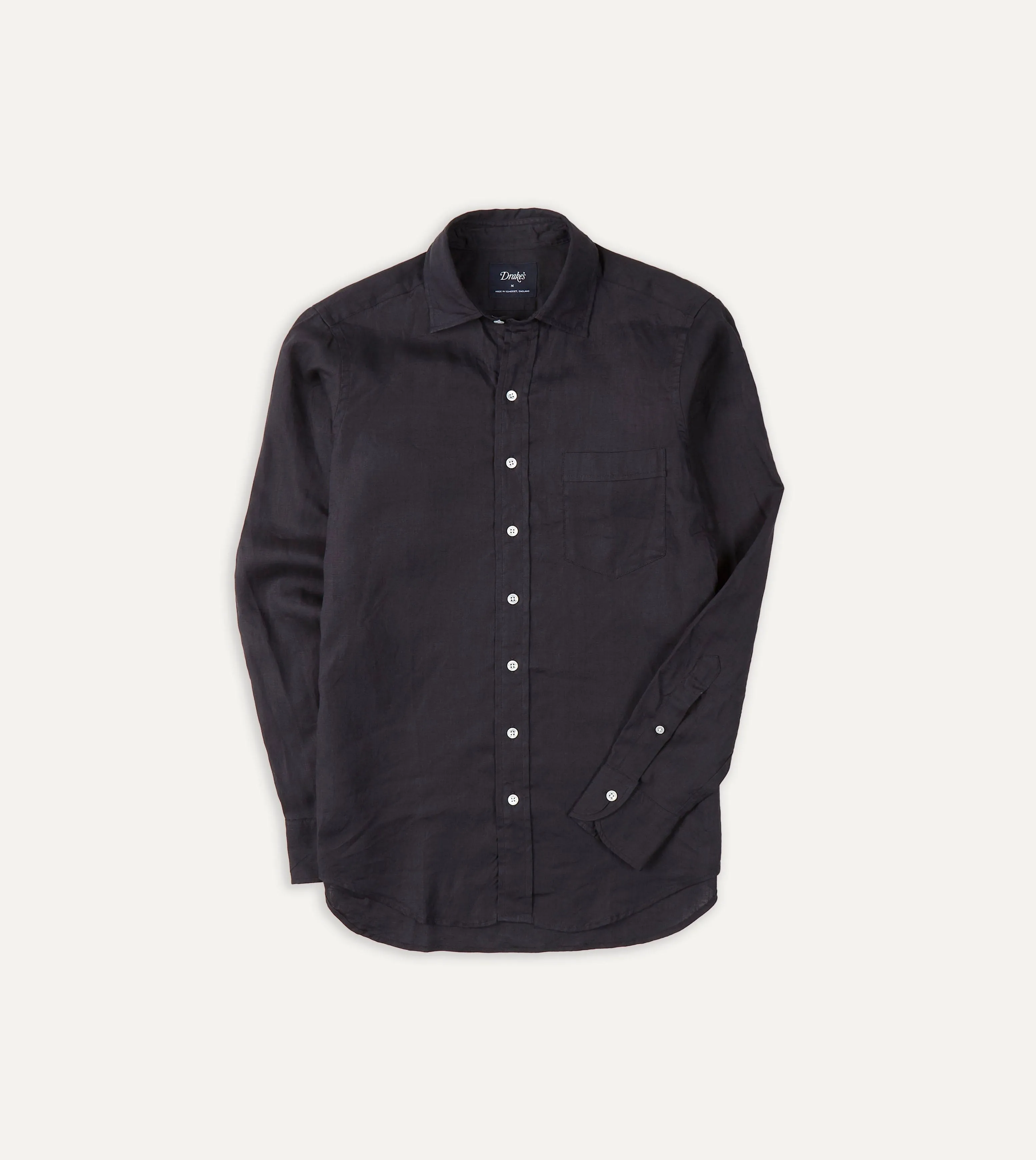 Dark Navy Linen Spread Collar Shirt sold by Drake's London