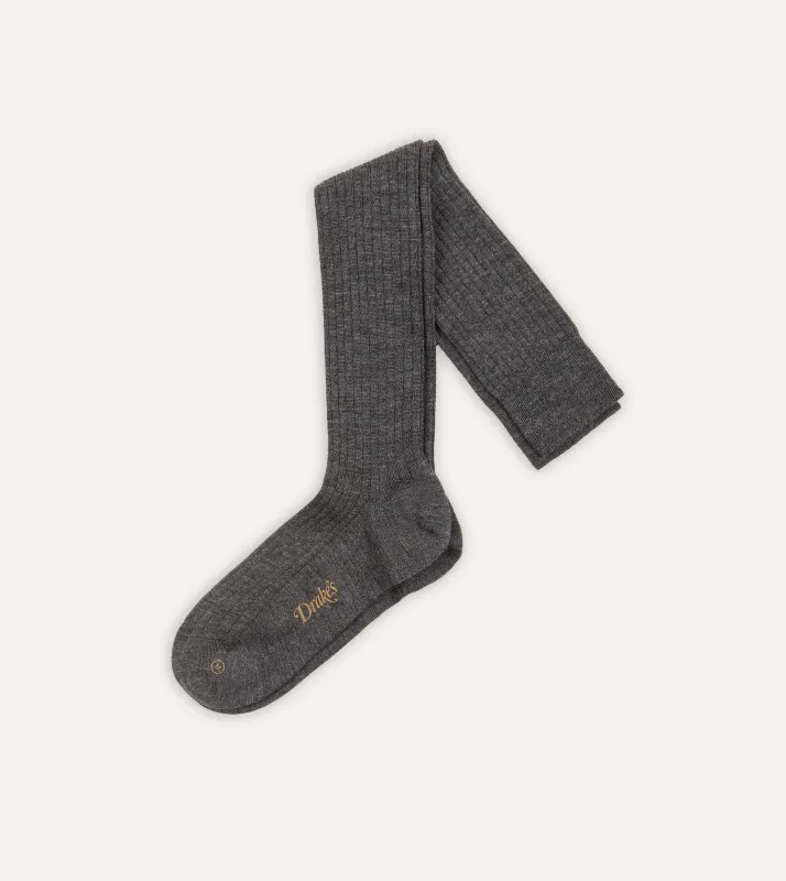 Grey Wool Over-The-Calf Socks sold by Drake's London