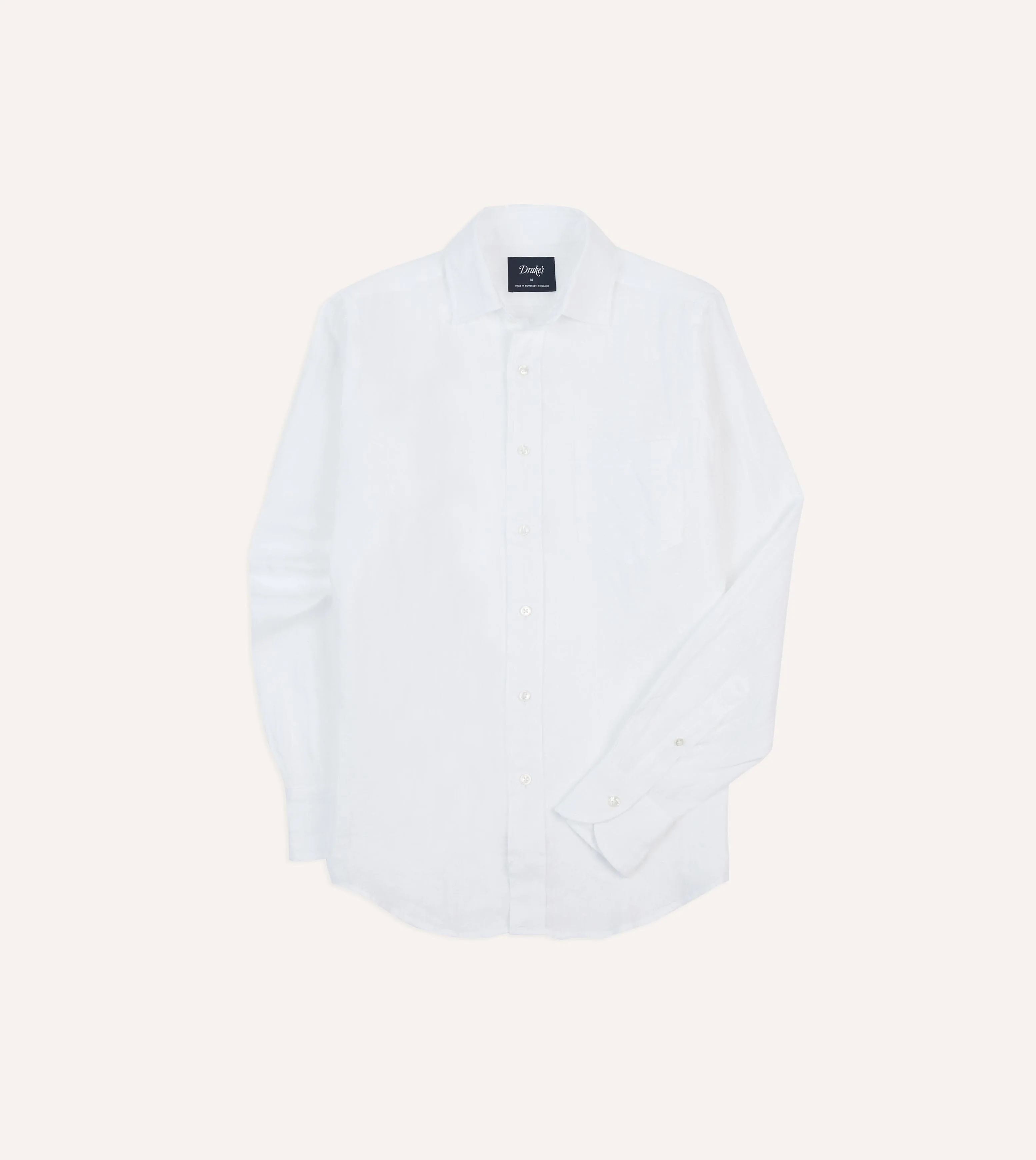 White Linen Spread Collar Shirt sold by Drake's London
