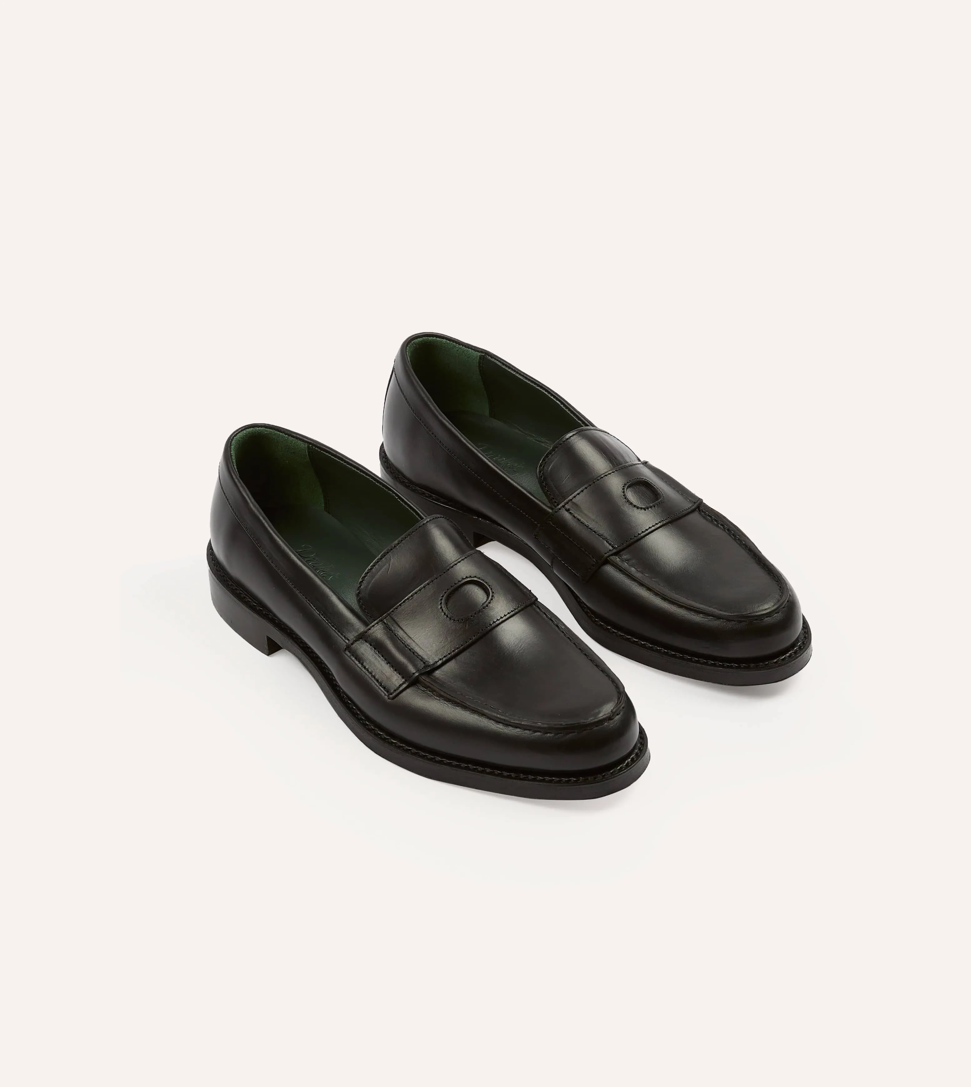Black Leather Charles Goodyear Welted Penny Loafer sold by Drake's London