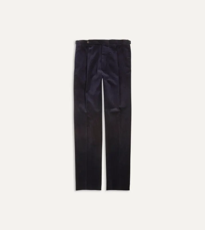 Navy Mid-Wale Corduroy Single Pleat Trouser sold by Drake's London