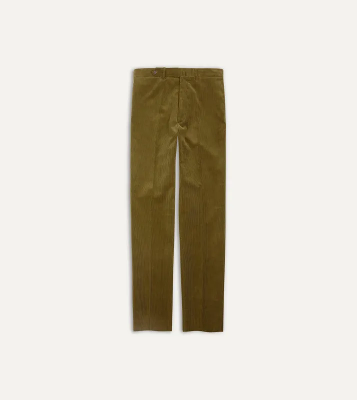 Olive Mid-Wale Corduroy Flat Front Trouser sold by Drake's London
