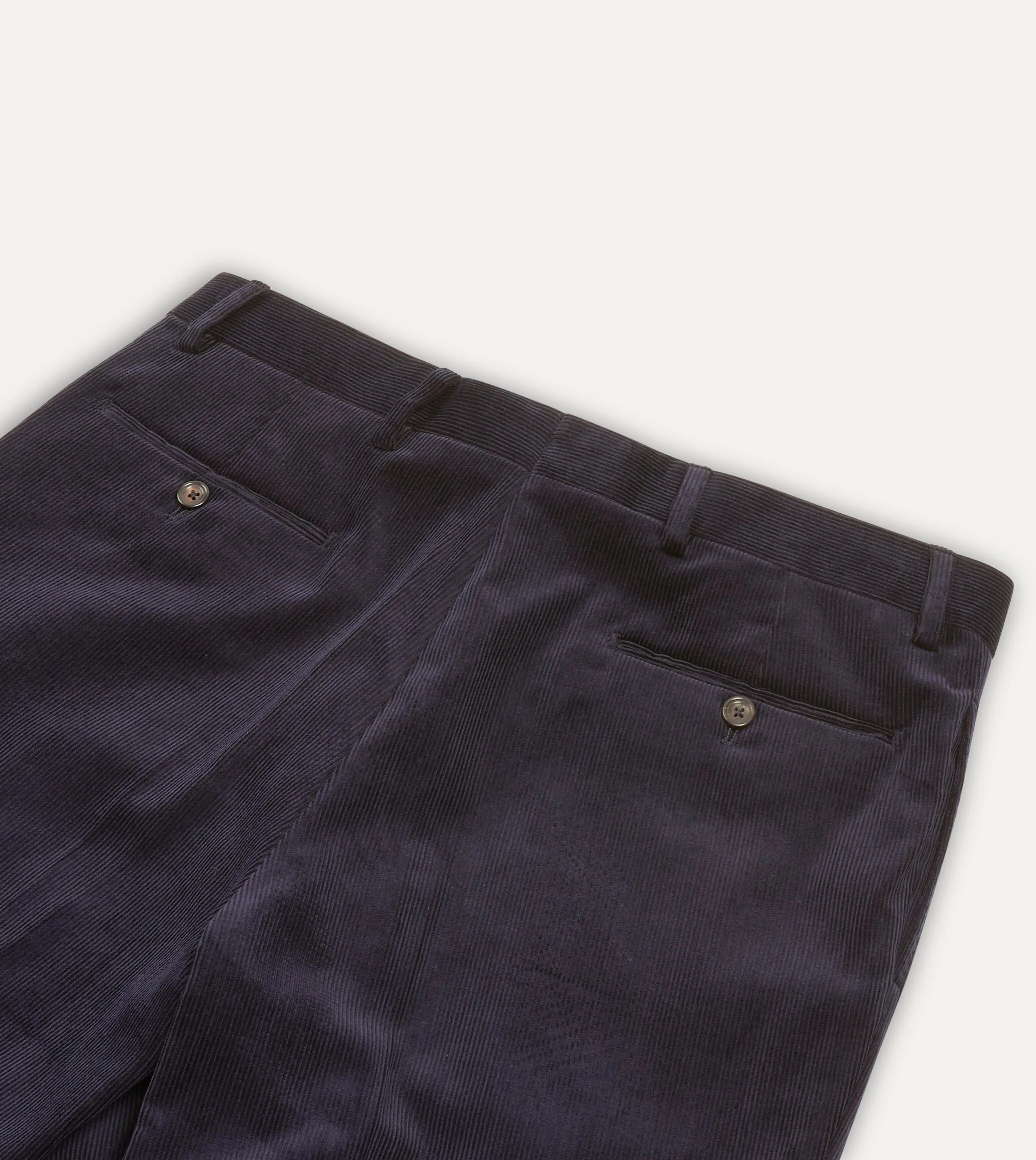 Navy Mid-Wale Corduroy Flat Front Trouser sold by Drake's London product image thumbnail 4