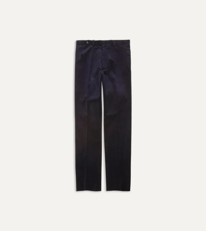 Navy Mid-Wale Corduroy Flat Front Trouser sold by Drake's London