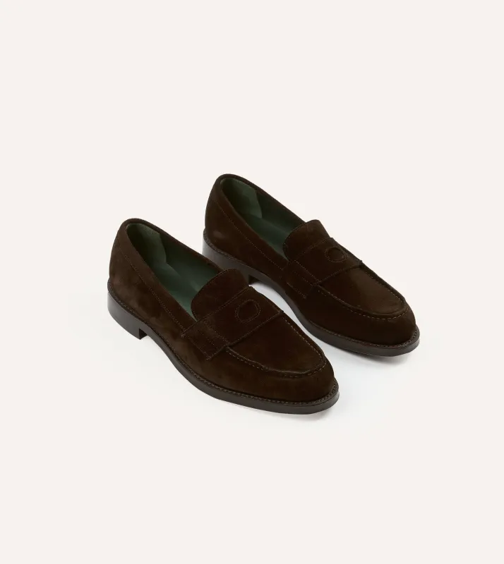 Brown Suede Charles Goodyear Welted Penny Loafer sold by Drake's London