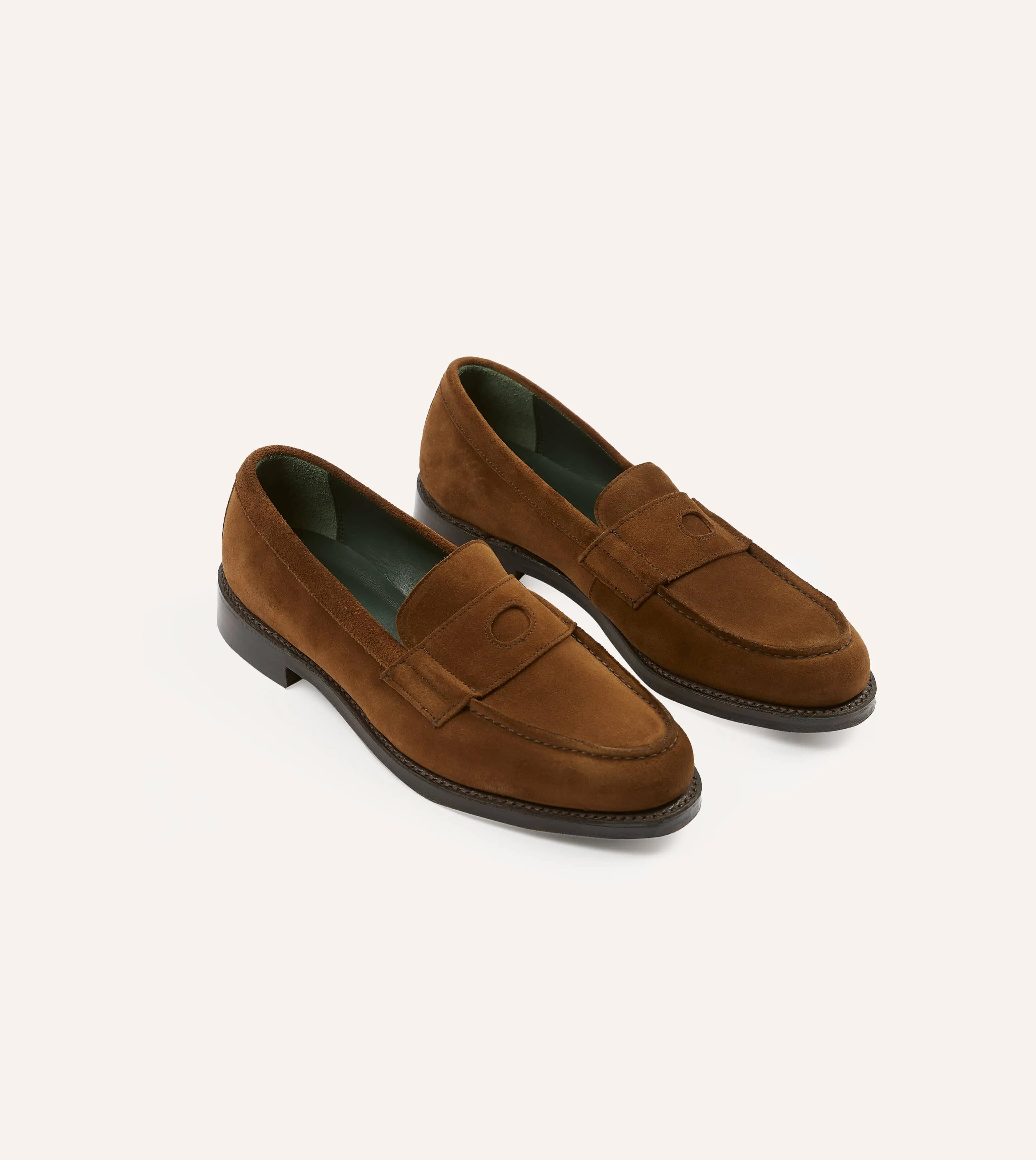 Snuff Suede Charles Goodyear Welted Penny Loafer sold by Drake's London