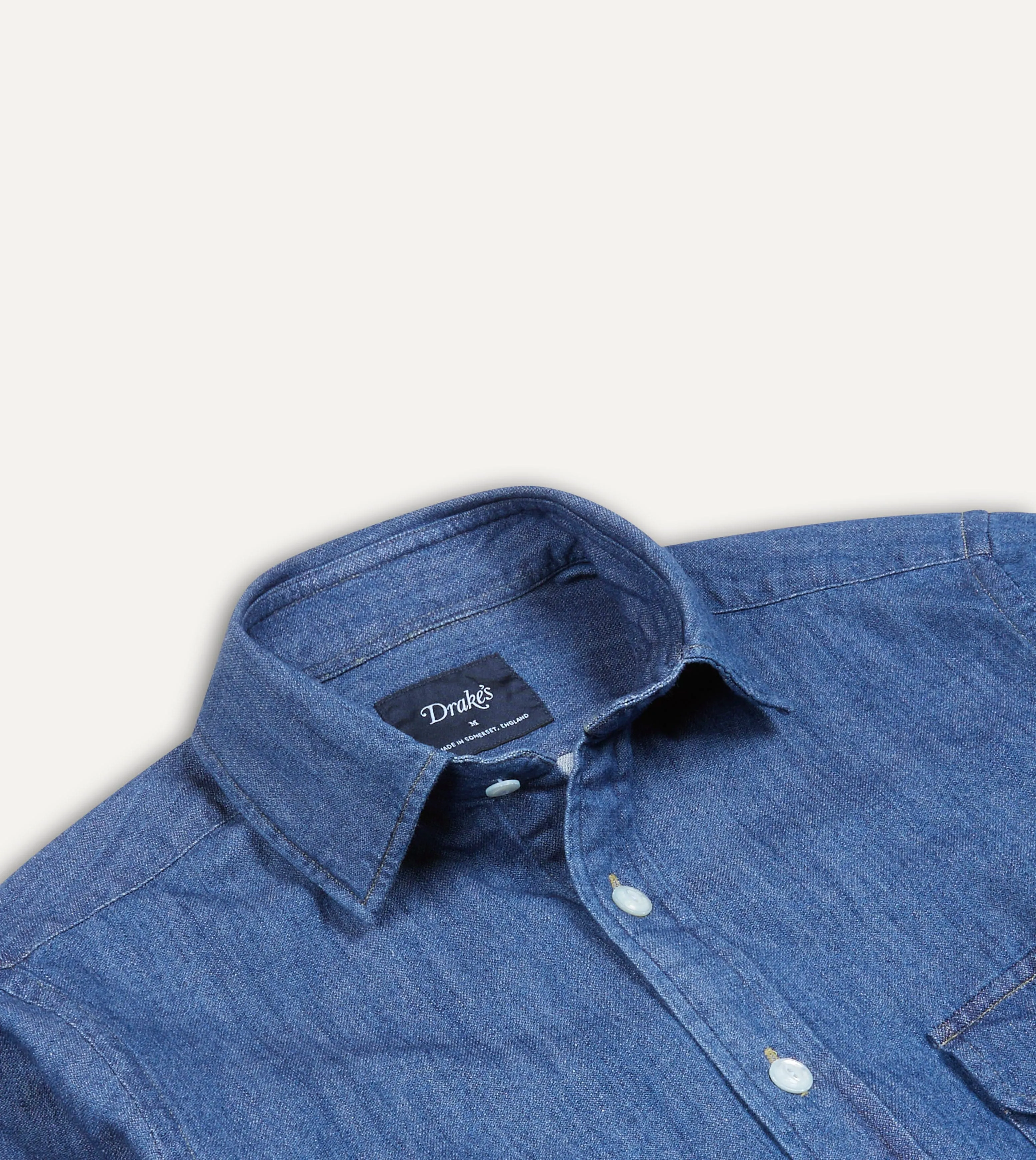 Mid-Blue Washed Denim Cotton Two-Pocket Work Shirt sold by Drake's London product image thumbnail 3