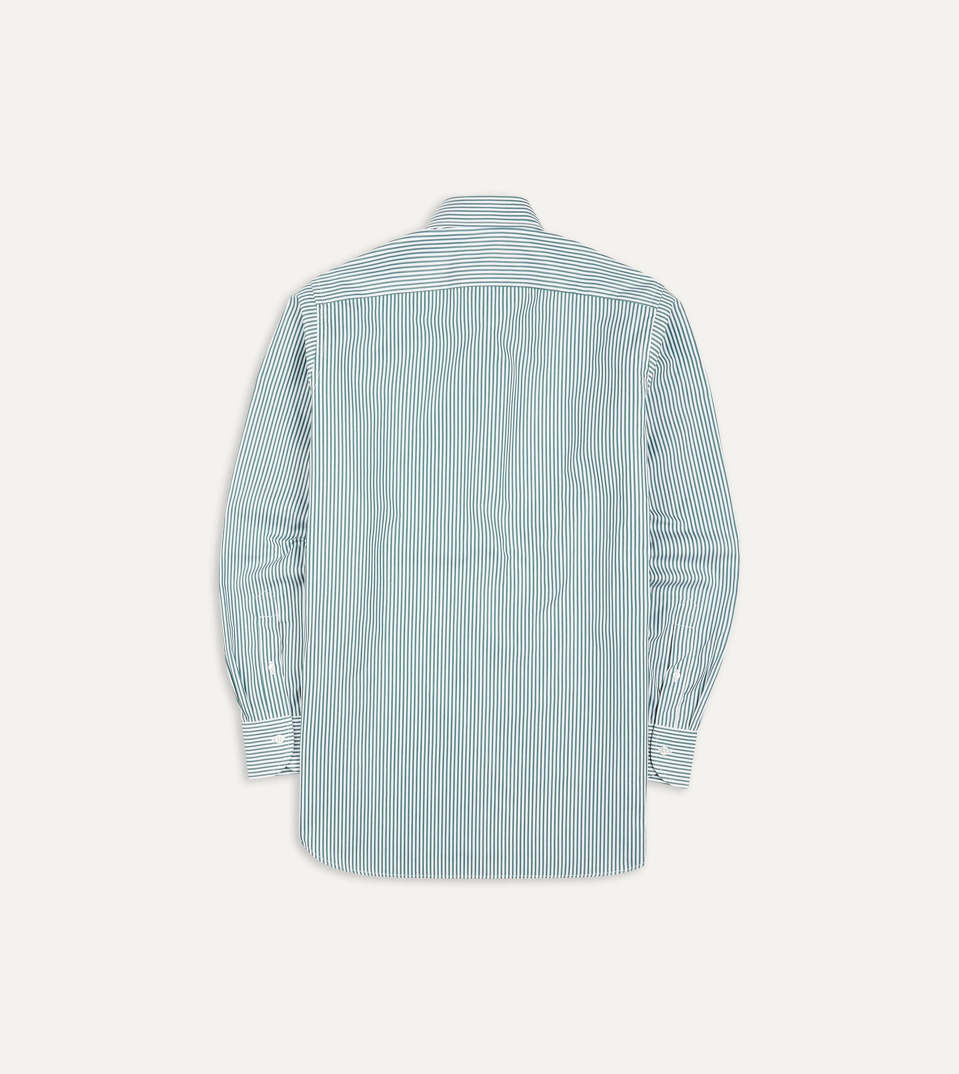 Green and White Bengal Stripe Spread Collar Cotton Poplin Shirt sold by Drake's London product image thumbnail 3