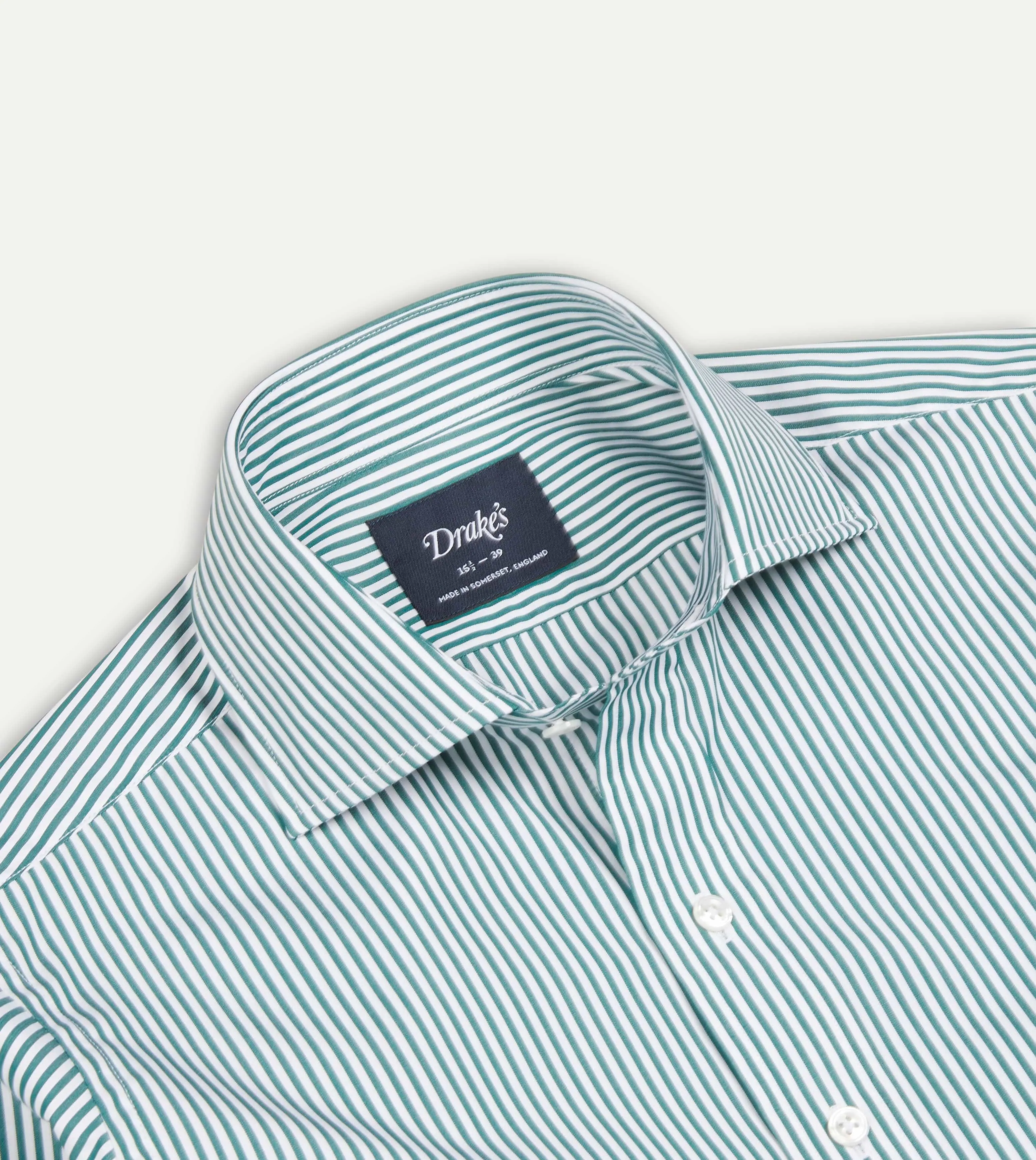 Green and White Bengal Stripe Spread Collar Cotton Poplin Shirt sold by Drake's London product image thumbnail 4