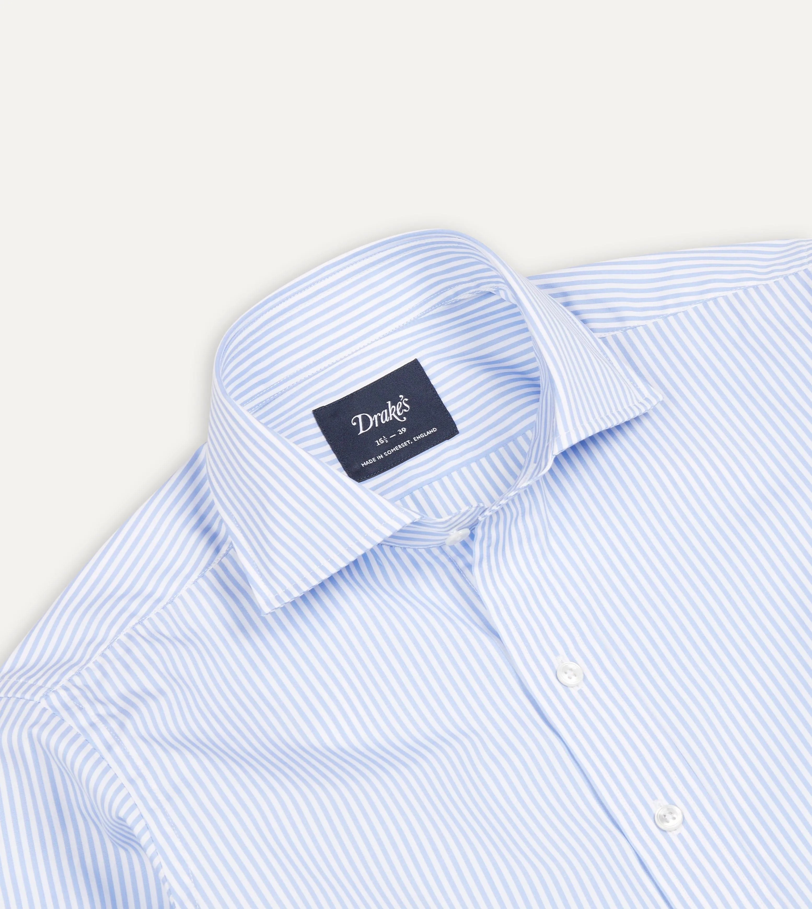 Sky Blue and White Bengal Stripe Spread Collar Cotton Poplin Shirt sold by Drake's London product image thumbnail 4