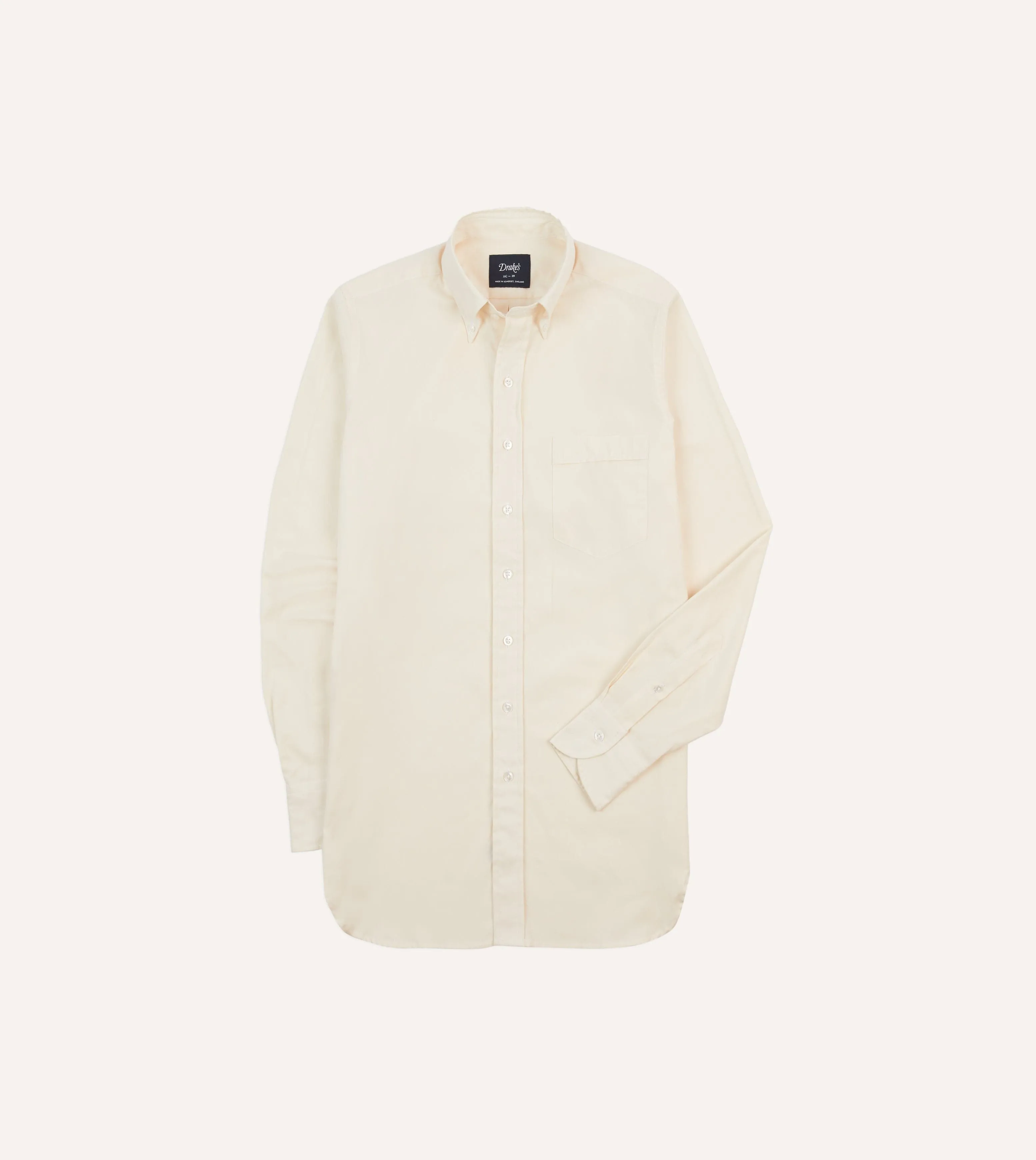 Ecru Pinpoint Oxford Cotton Cloth Button-Down Shirt sold by Drake's London