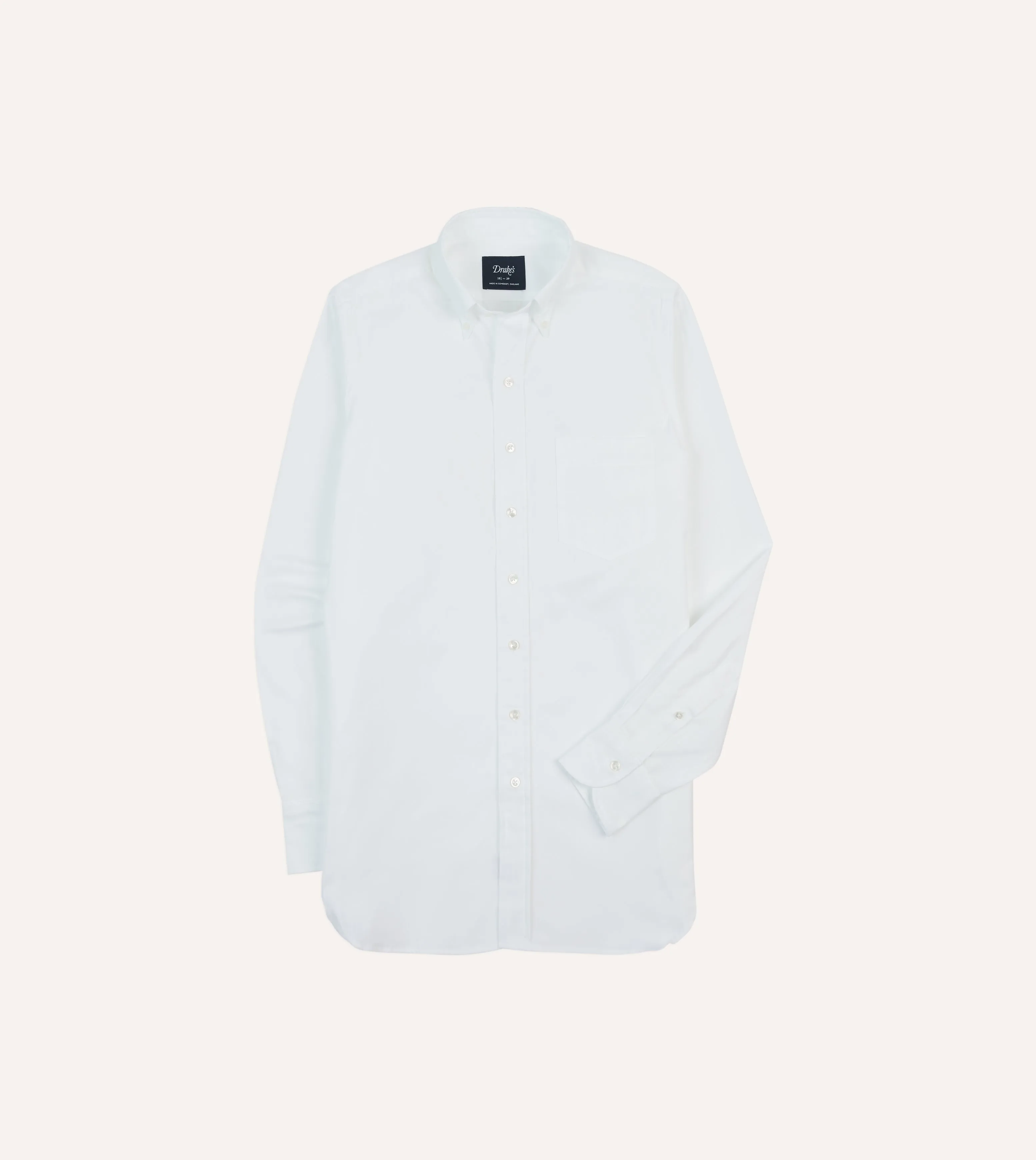 White Pinpoint Oxford Cotton Cloth Button-Down Shirt sold by Drake's London